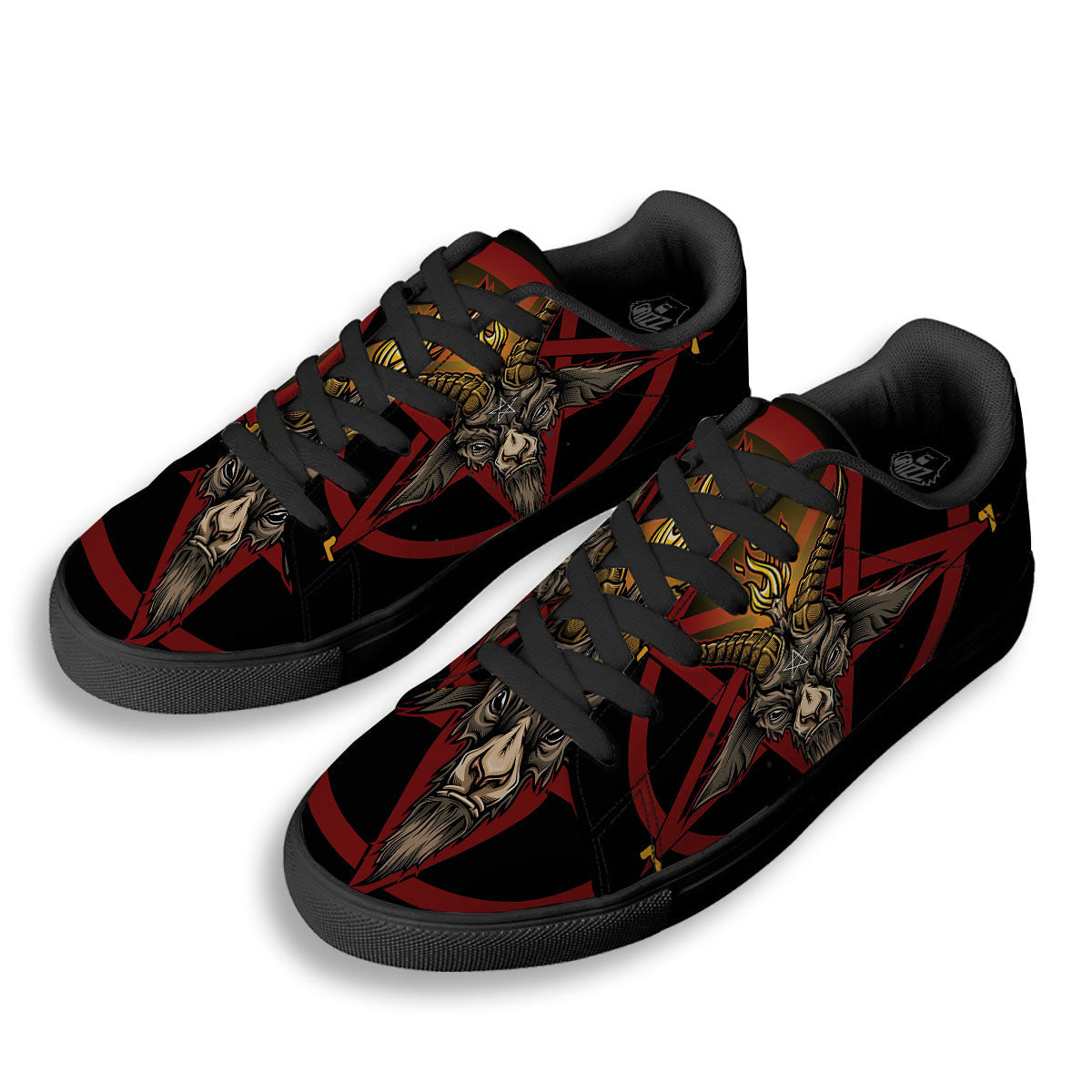 Pentagram Symbol Magic Print Black Low Top Sneakers-grizzshop