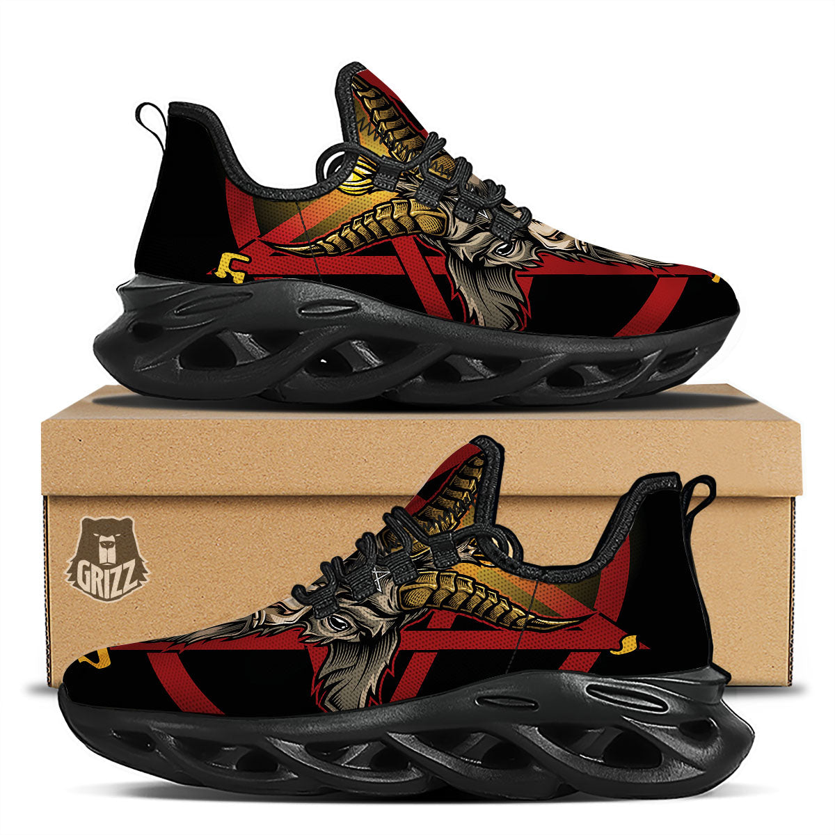 Pentagram Symbol Magic Print Black Running Shoes-grizzshop