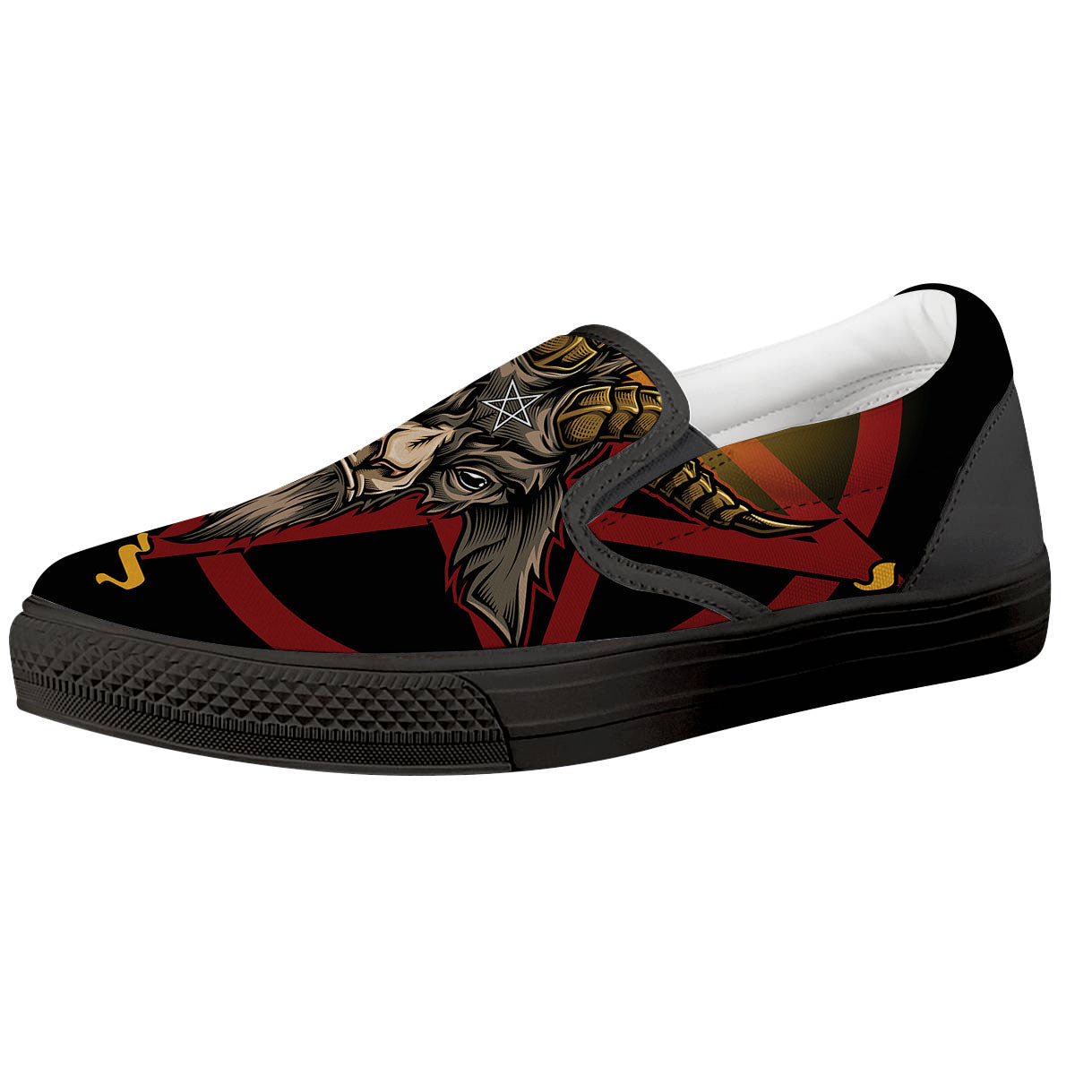 Pentagram Symbol Magic Print Black Slip On Shoes-grizzshop