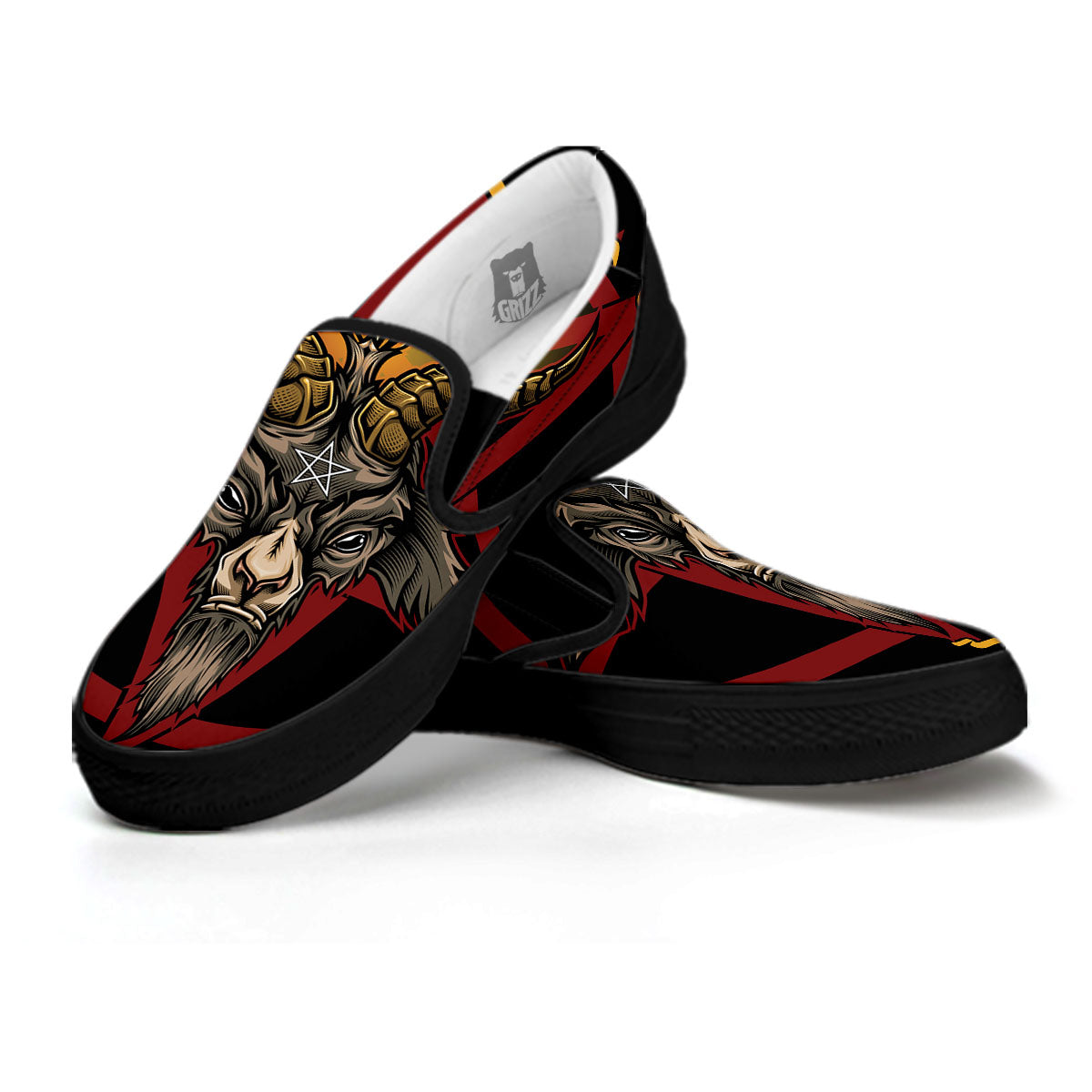 Pentagram Symbol Magic Print Black Slip On Shoes-grizzshop