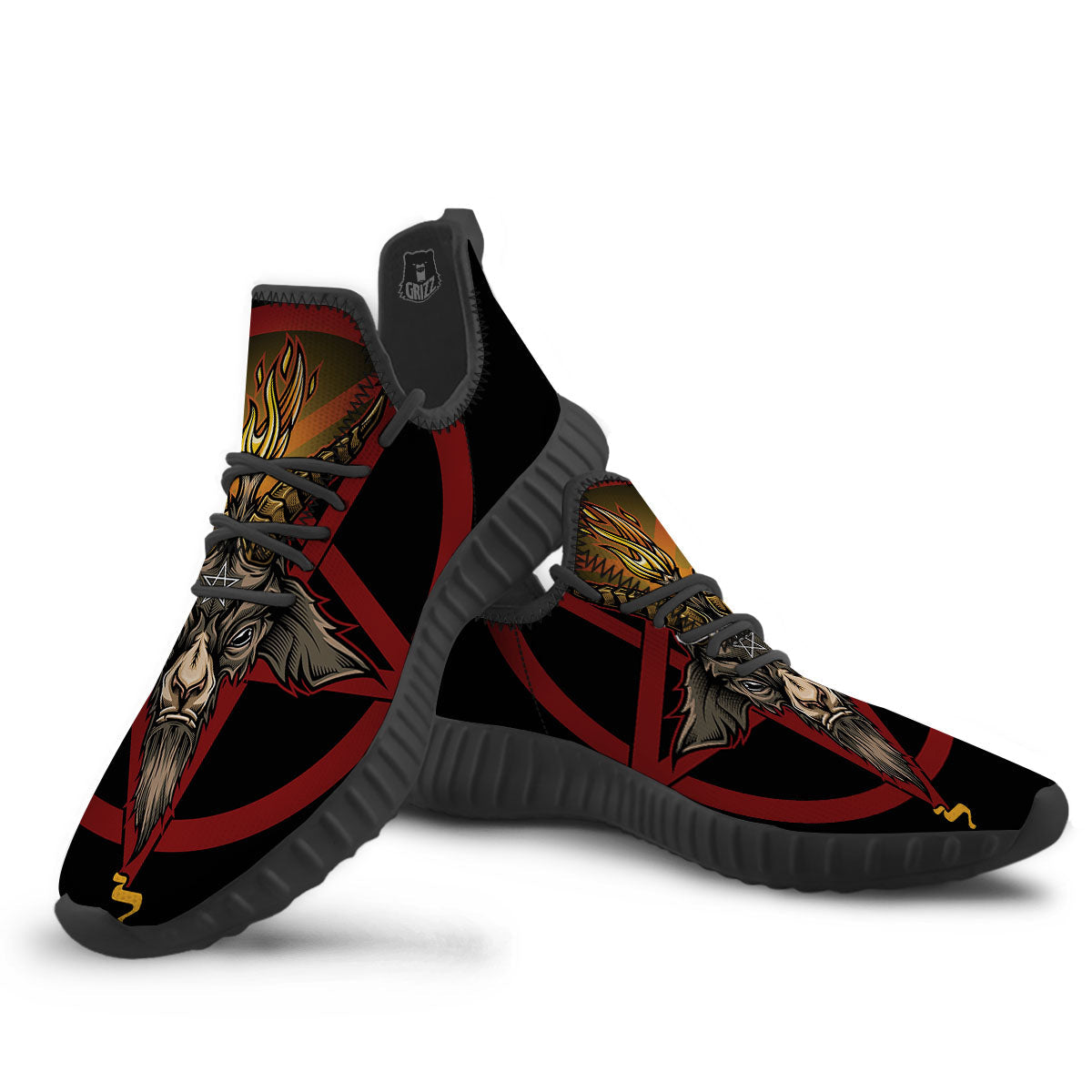 Pentagram Symbol Magic Print Black Walking Shoes-grizzshop