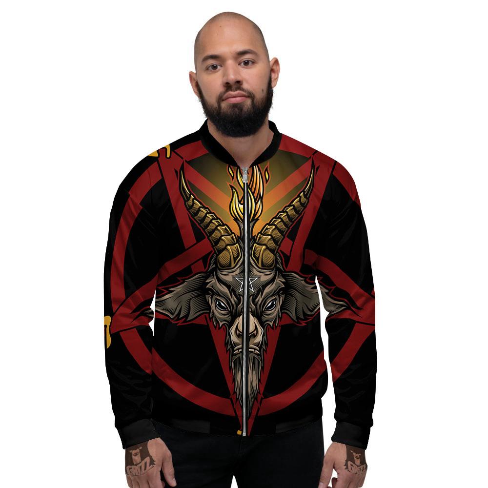 Pentagram Symbol Magic Print Men's Bomber Jacket-grizzshop