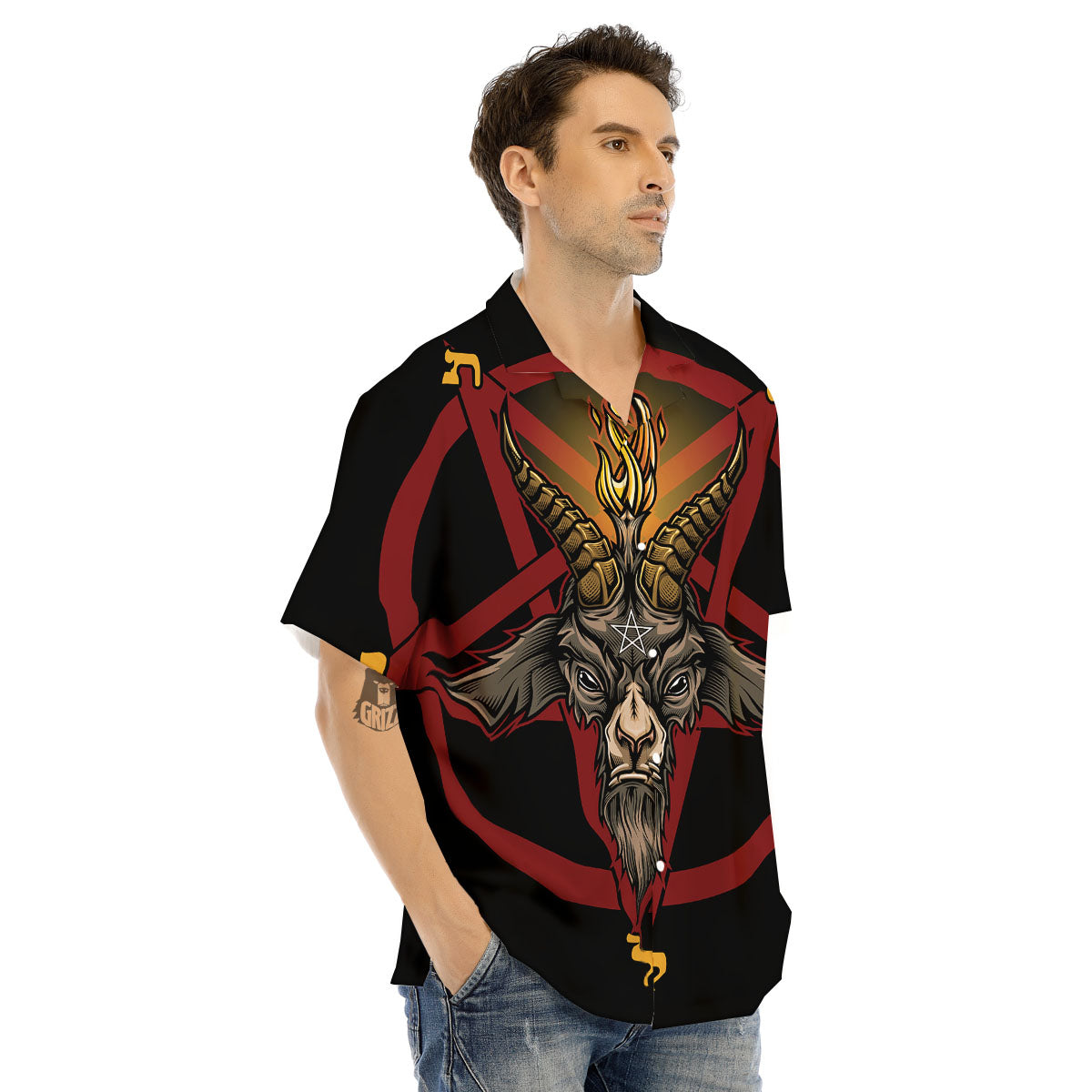 Pentagram Symbol Magic Print Men's Hawaiian Shirt-grizzshop