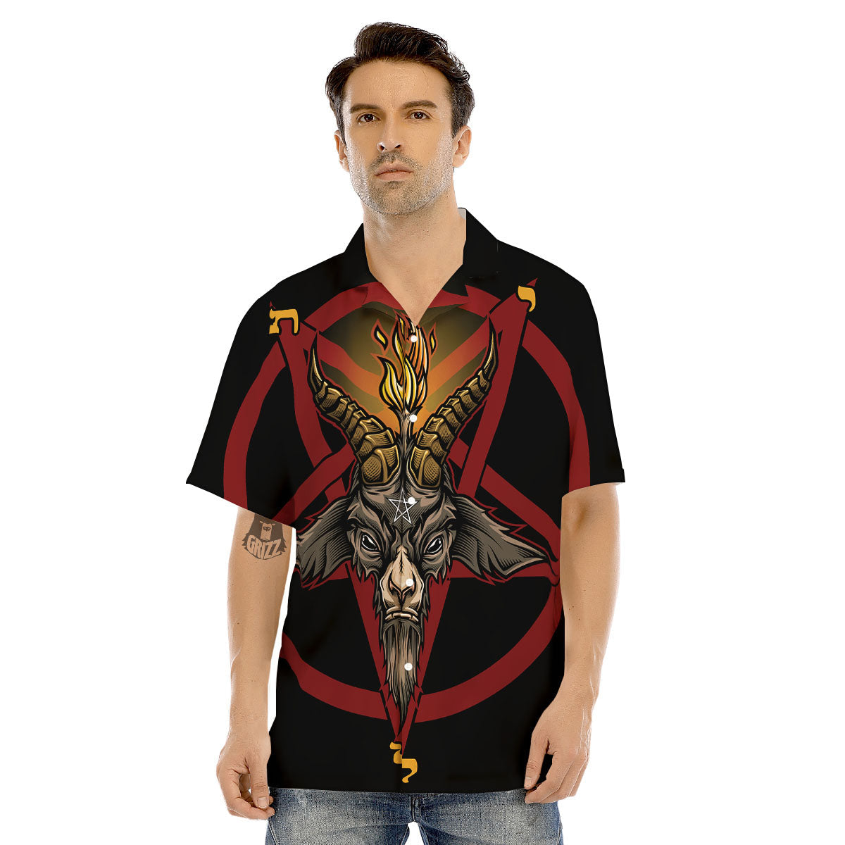 Pentagram Symbol Magic Print Men's Hawaiian Shirt-grizzshop