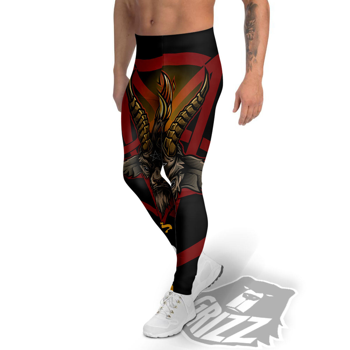 Pentagram Symbol Magic Print Men's Leggings-grizzshop