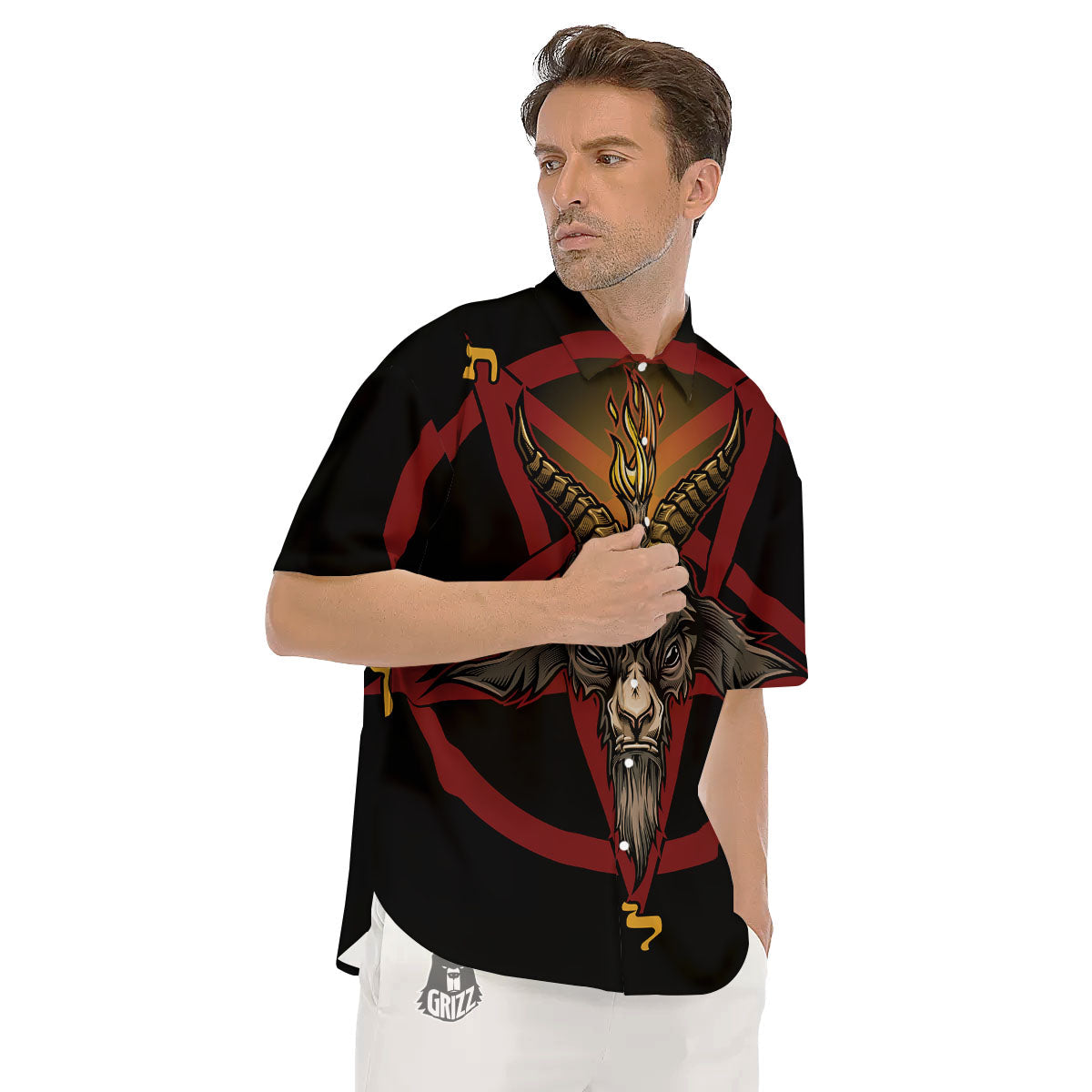 Pentagram Symbol Magic Print Men's Short Sleeve Shirts-grizzshop