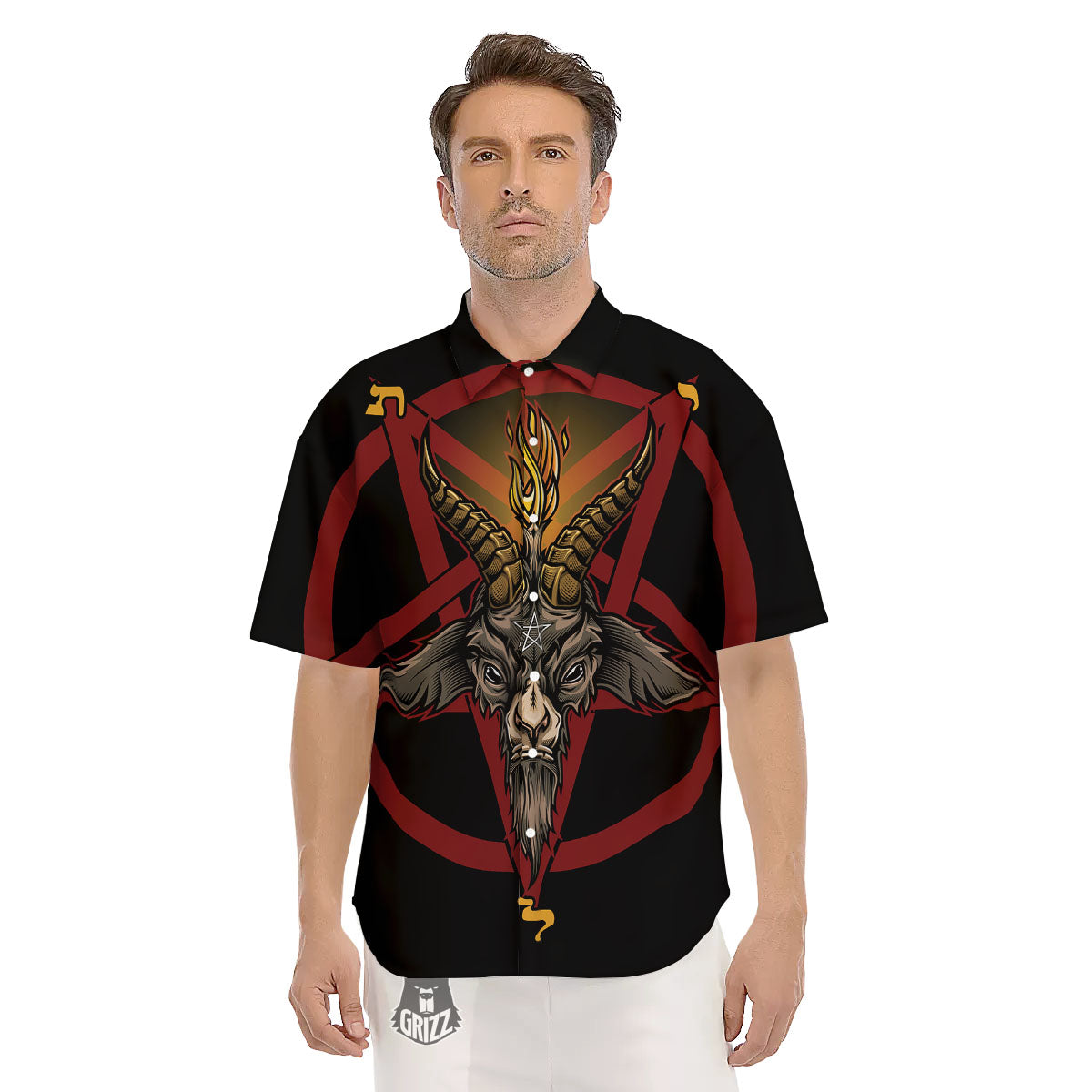 Pentagram Symbol Magic Print Men's Short Sleeve Shirts-grizzshop