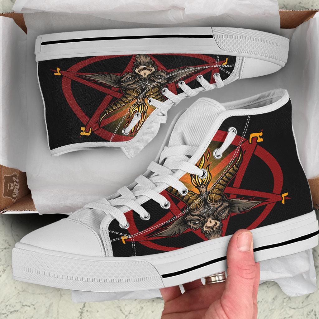 Pentagram Symbol Magic Print White High Top Shoes-grizzshop
