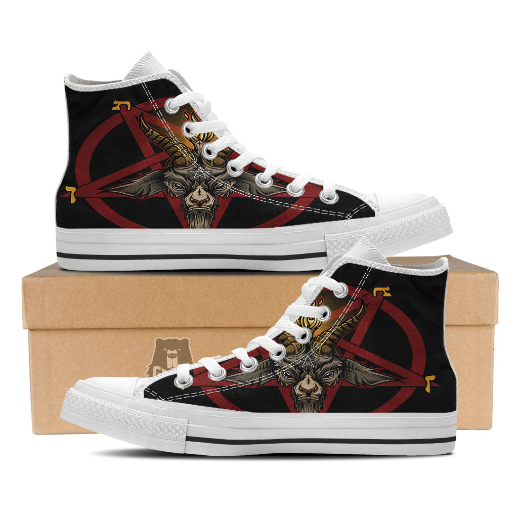 Pentagram Symbol Magic Print White High Top Shoes-grizzshop