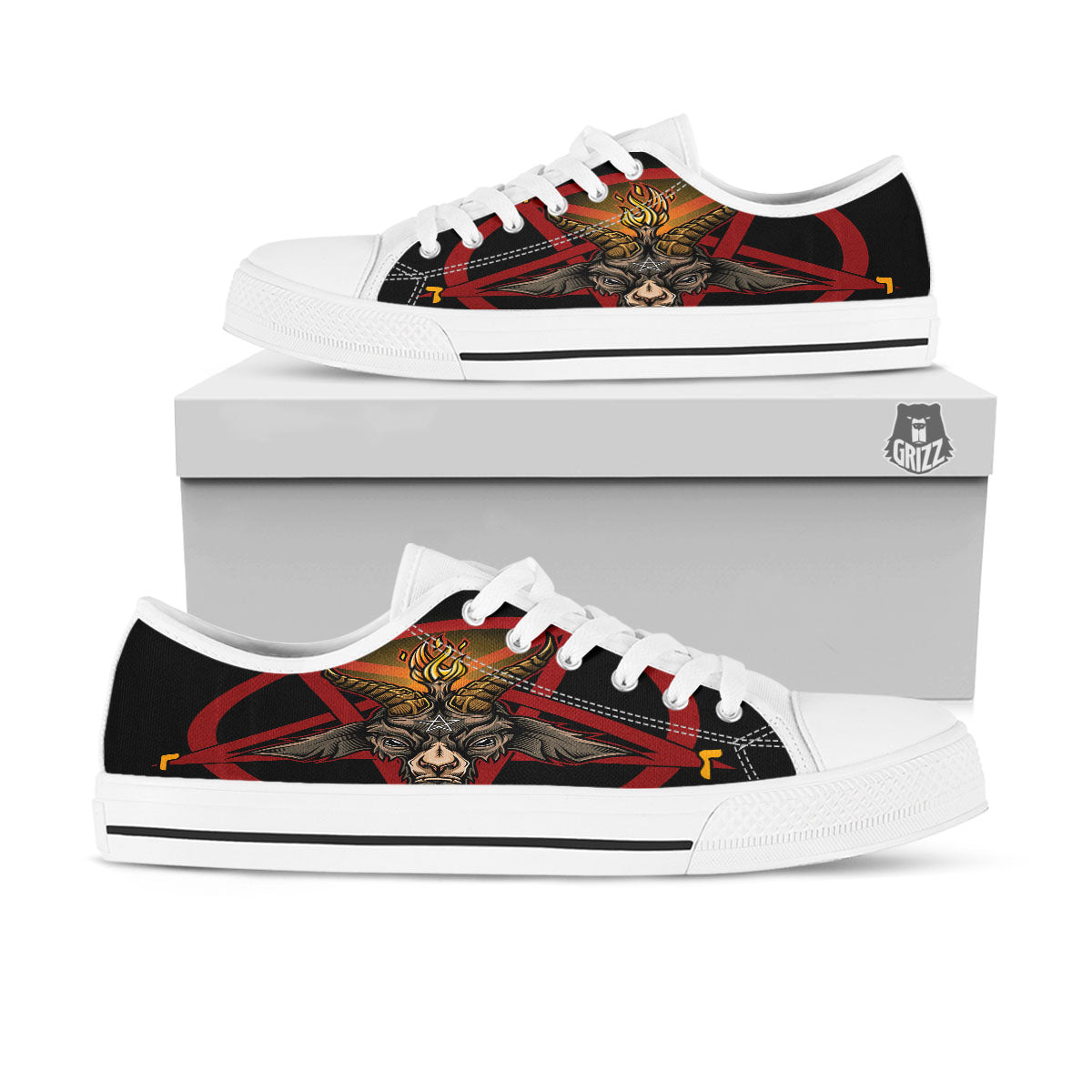 Pentagram Symbol Magic Print White Low Top Shoes-grizzshop