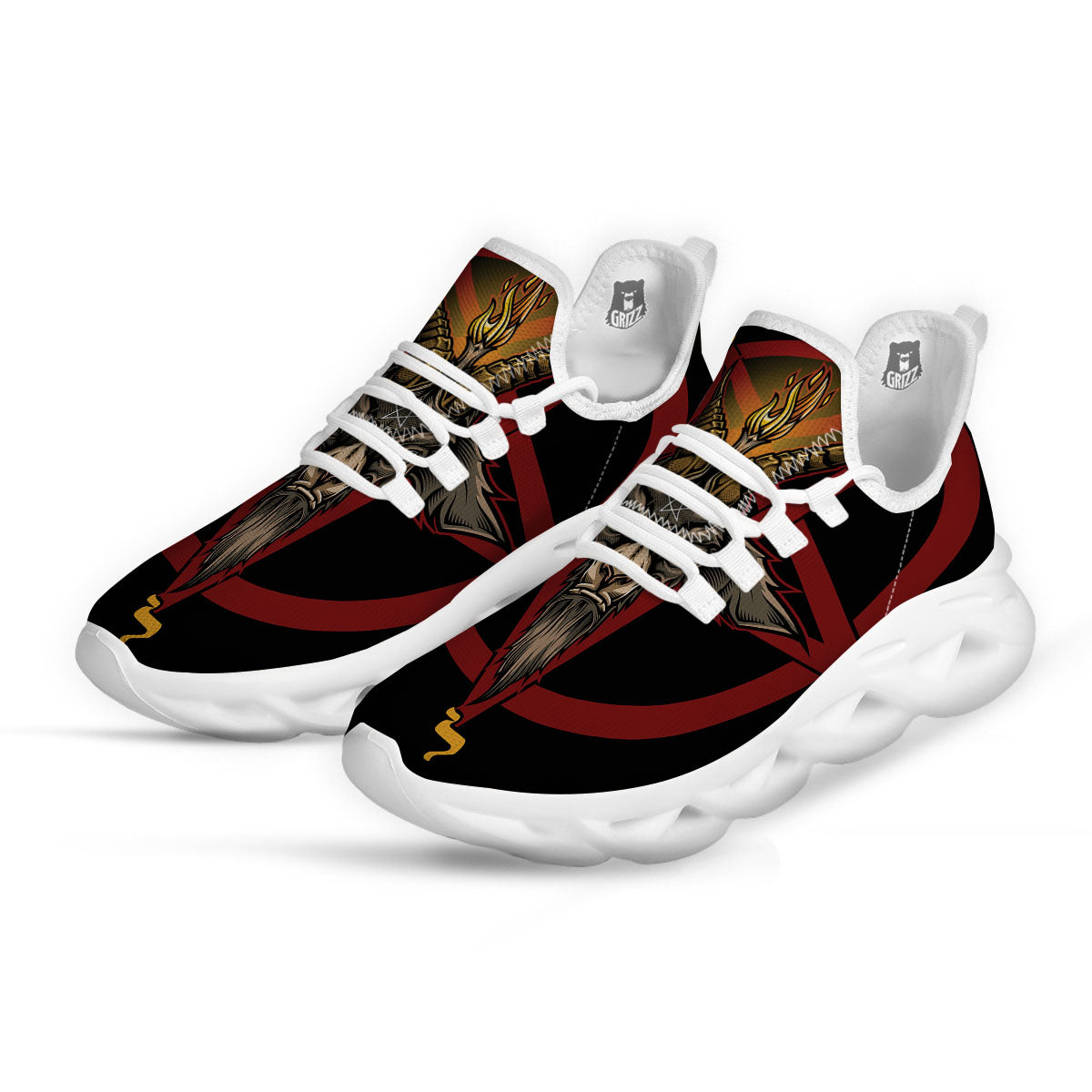 Pentagram Symbol Magic Print White Running Shoes-grizzshop