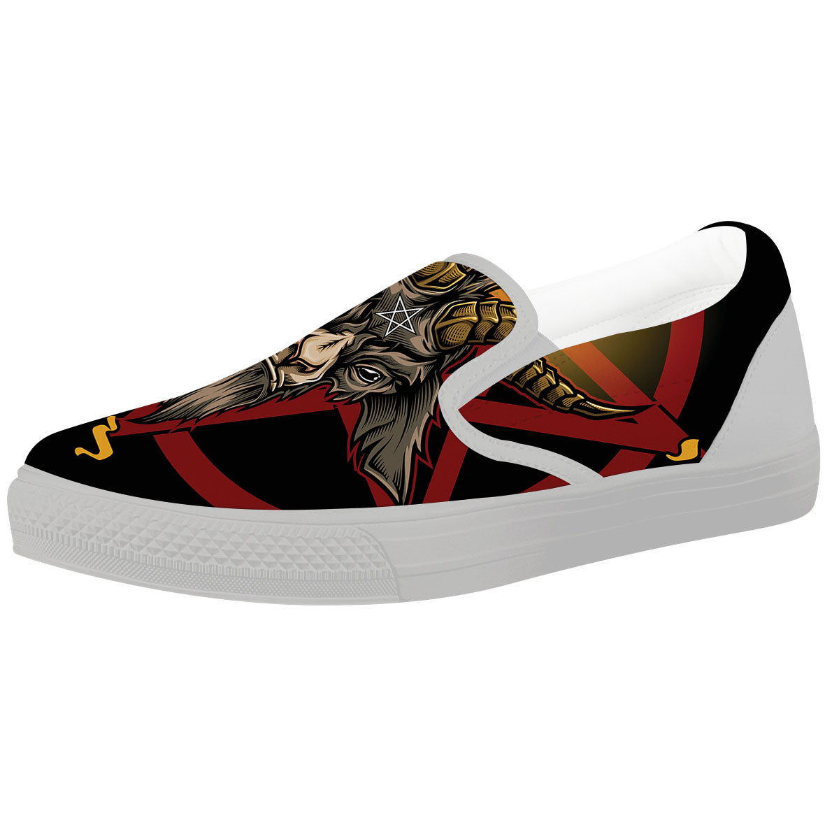 Pentagram Symbol Magic Print White Slip On Shoes-grizzshop