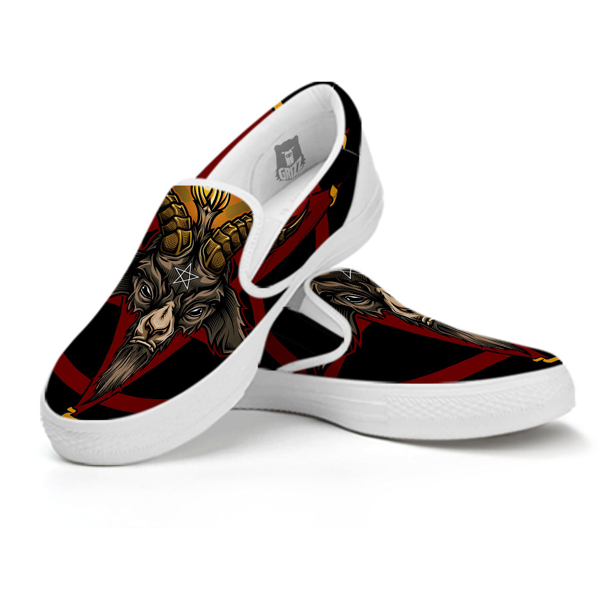 Pentagram Symbol Magic Print White Slip On Shoes-grizzshop
