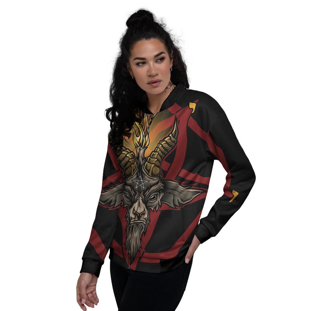 Pentagram Symbol Magic Print Women's Bomber Jacket-grizzshop