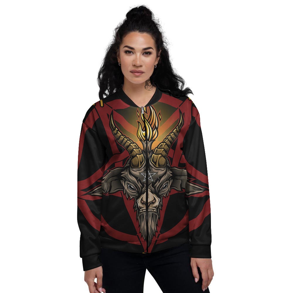 Pentagram Symbol Magic Print Women's Bomber Jacket-grizzshop