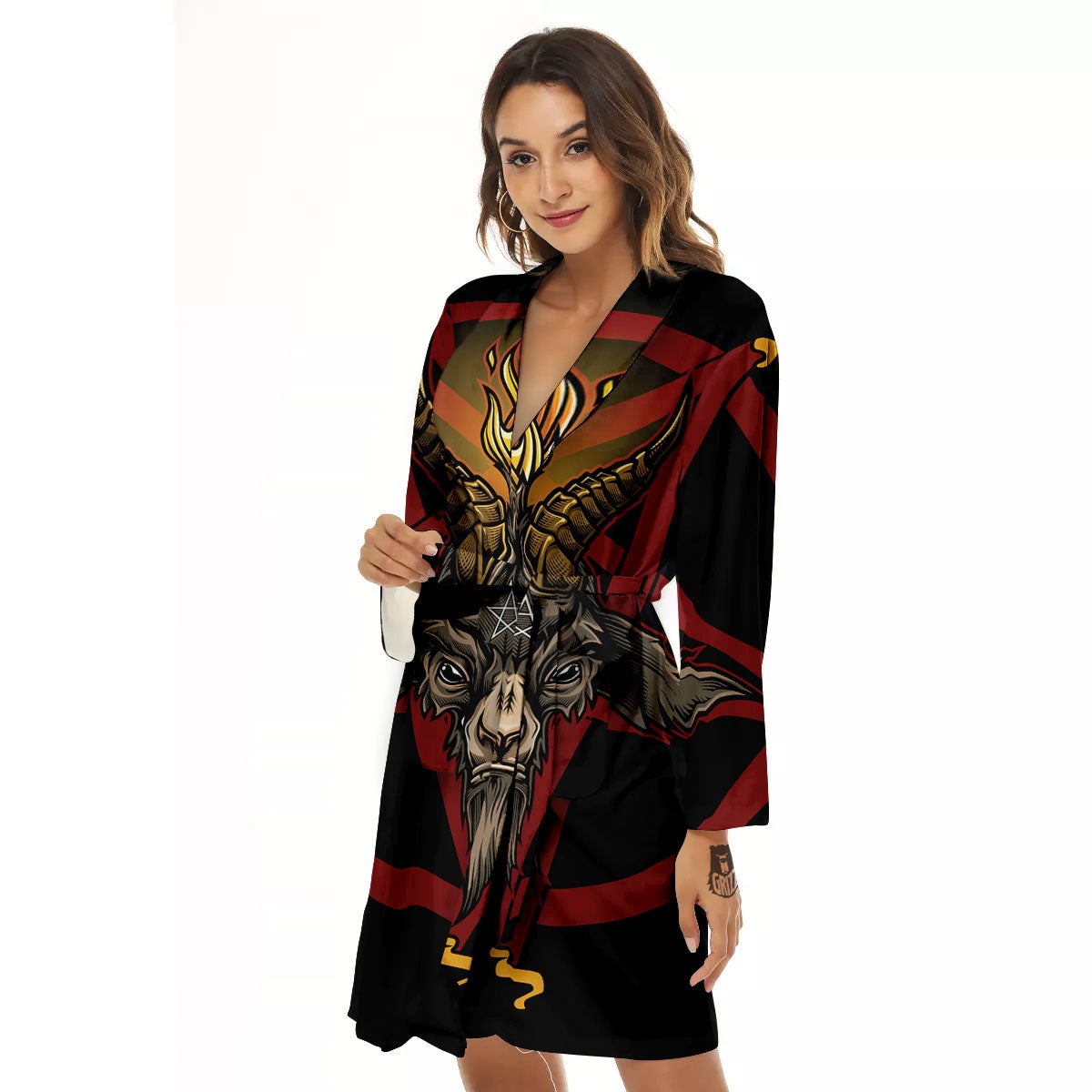 Pentagram Symbol Magic Print Women's Robe-grizzshop