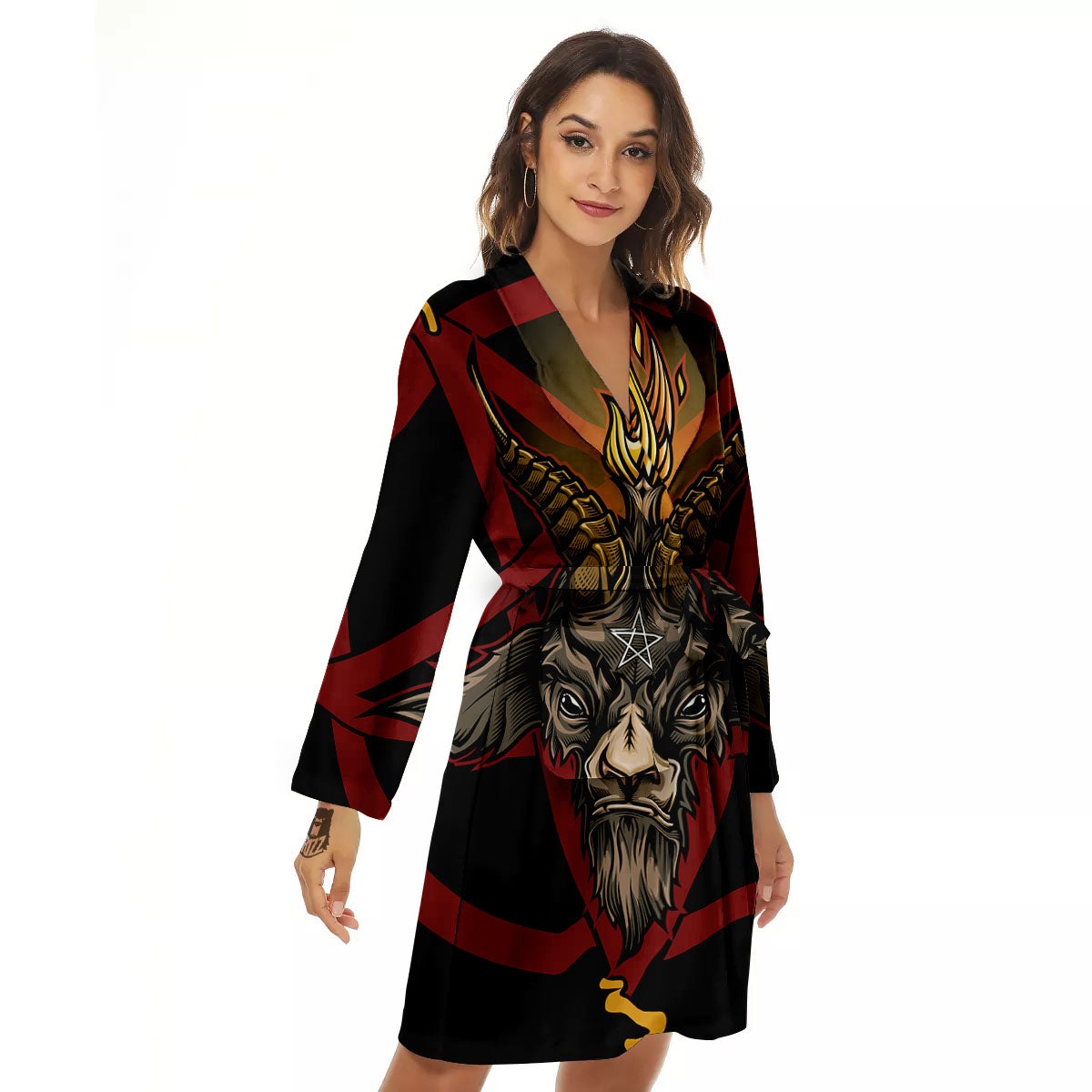 Pentagram Symbol Magic Print Women's Robe-grizzshop