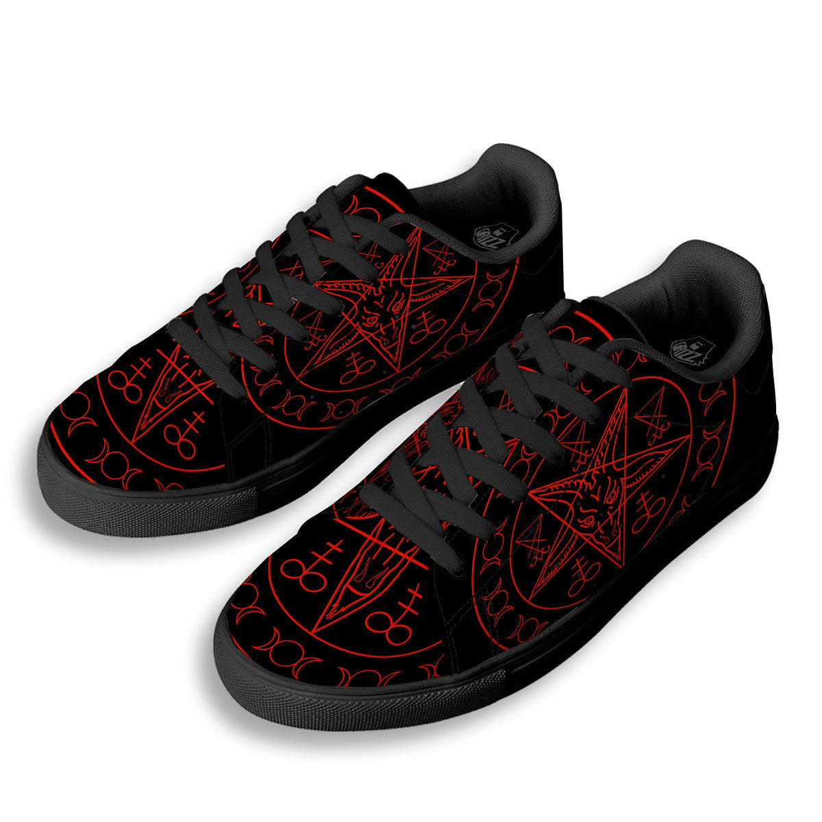 Pentagram Symbol Red Satanic Print Black Low Top Sneakers-grizzshop