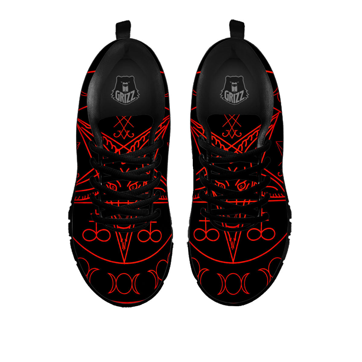 Pentagram Symbol Red Satanic Print Black Sneaker-grizzshop