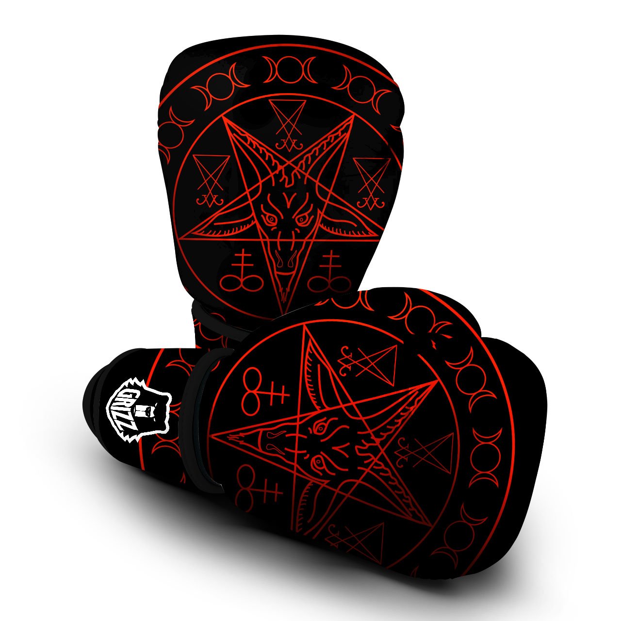 Pentagram Symbol Red Satanic Print Boxing Gloves-grizzshop