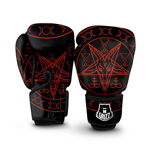 Pentagram Symbol Red Satanic Print Boxing Gloves