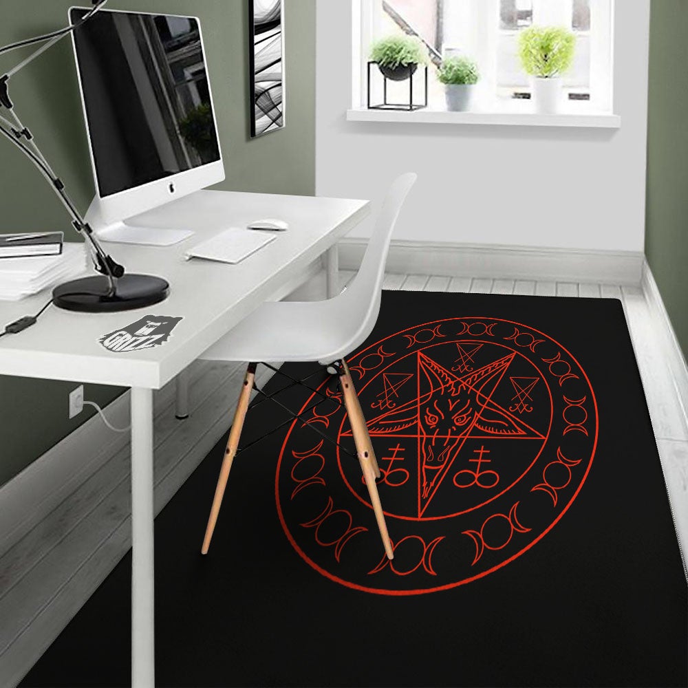 Pentagram Symbol Red Satanic Print Floor Mat-grizzshop
