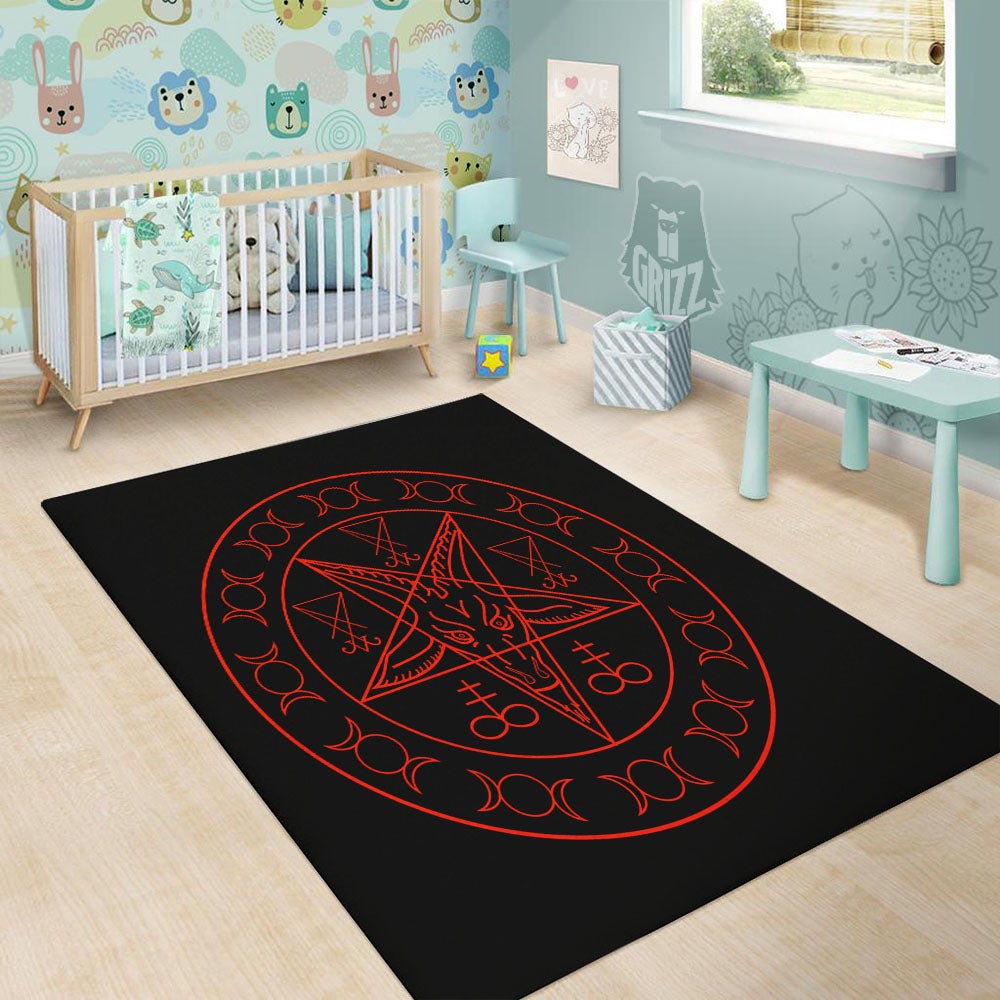 Pentagram Symbol Red Satanic Print Floor Mat-grizzshop