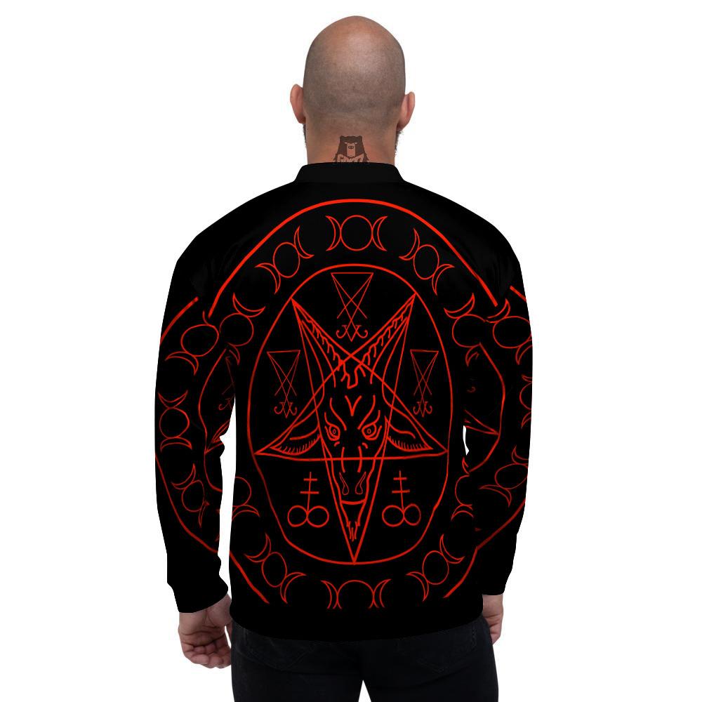 Pentagram Symbol Red Satanic Print Men's Bomber Jacket-grizzshop