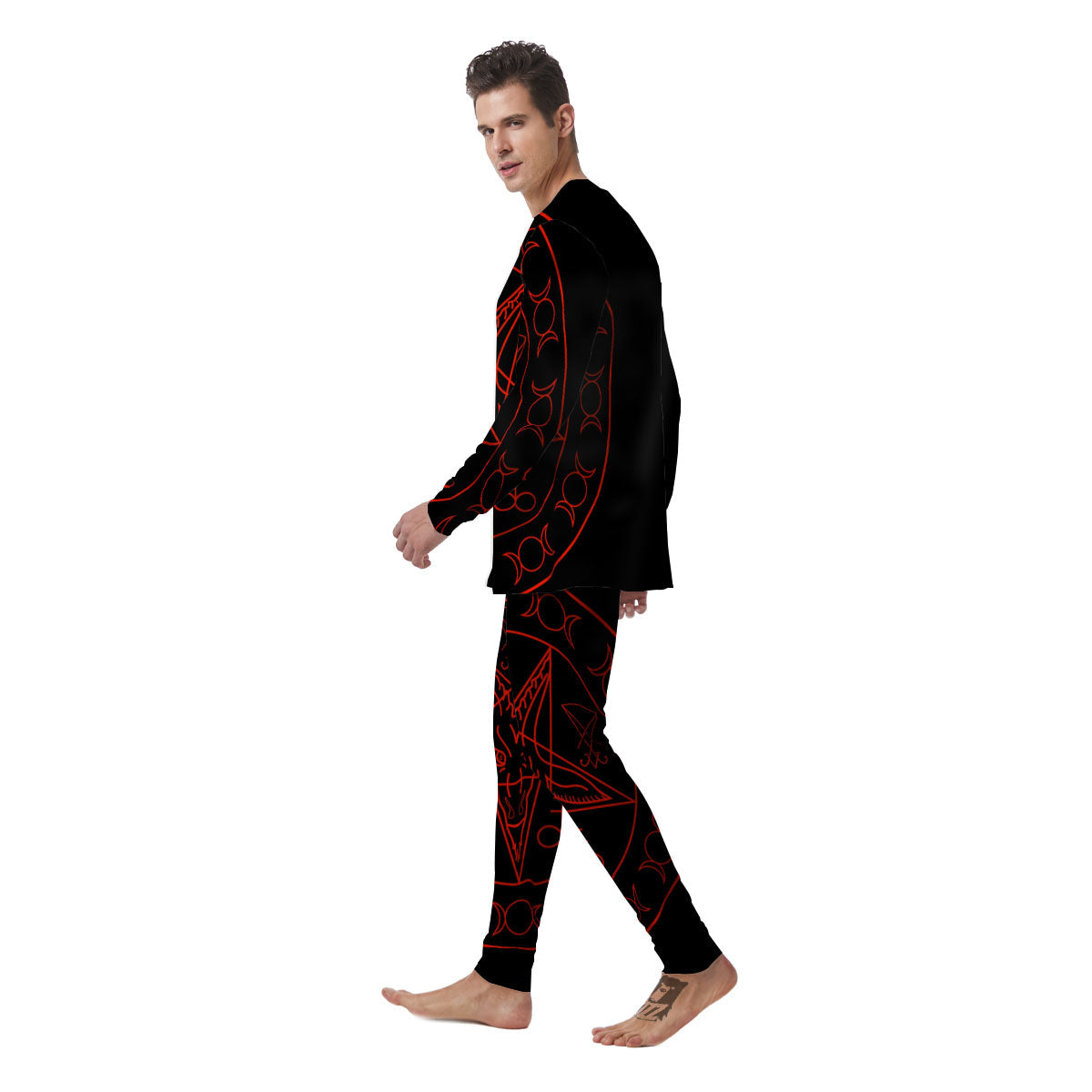 Pentagram Symbol Red Satanic Print Men's Pajamas-grizzshop