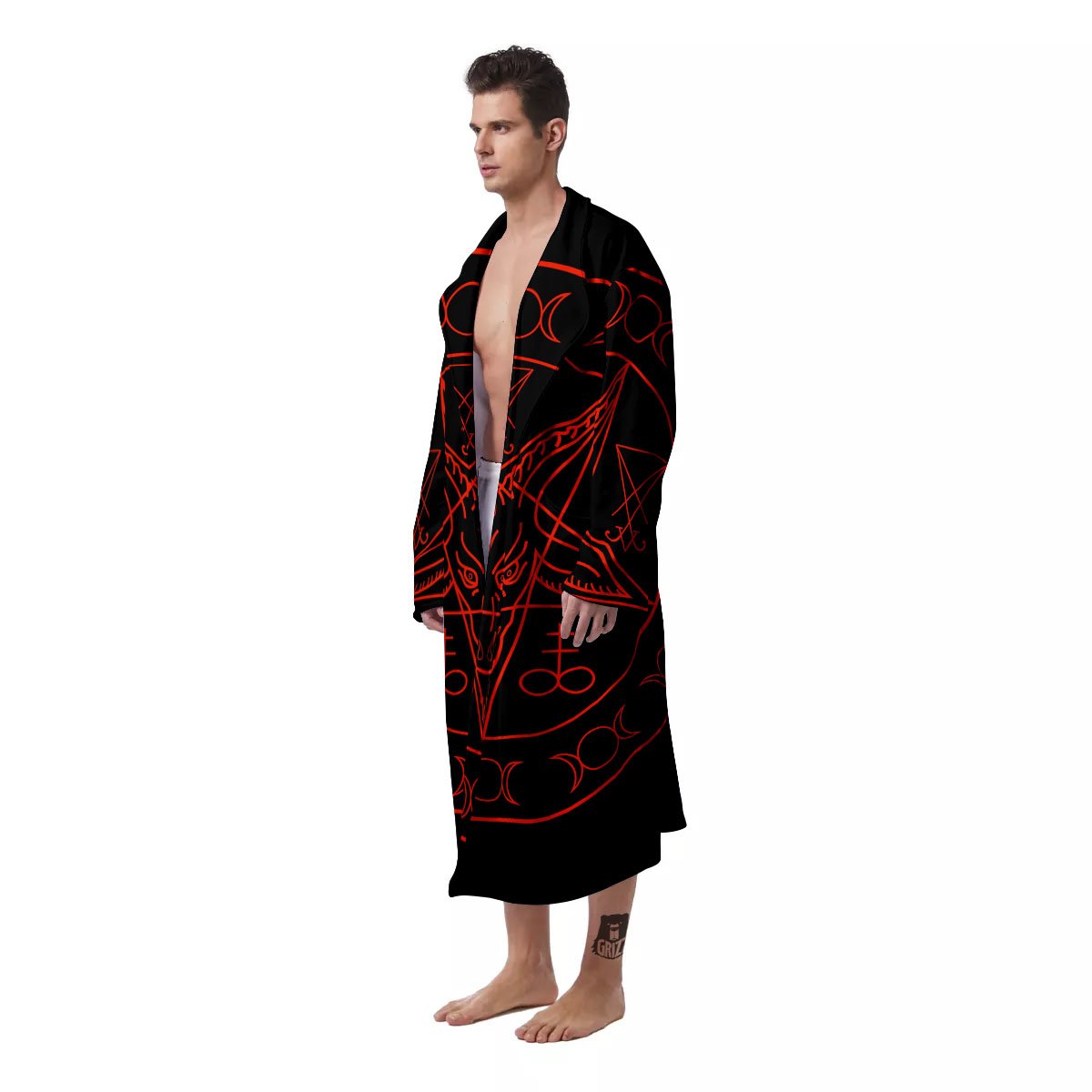 Pentagram Symbol Red Satanic Print Men's Robe-grizzshop