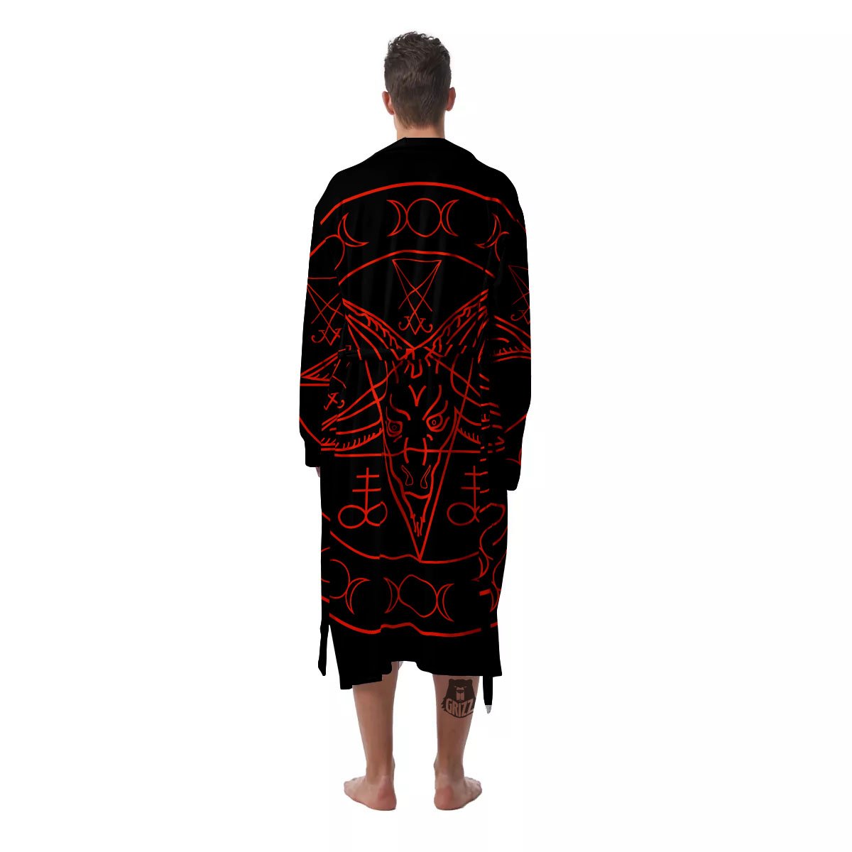 Pentagram Symbol Red Satanic Print Men's Robe-grizzshop