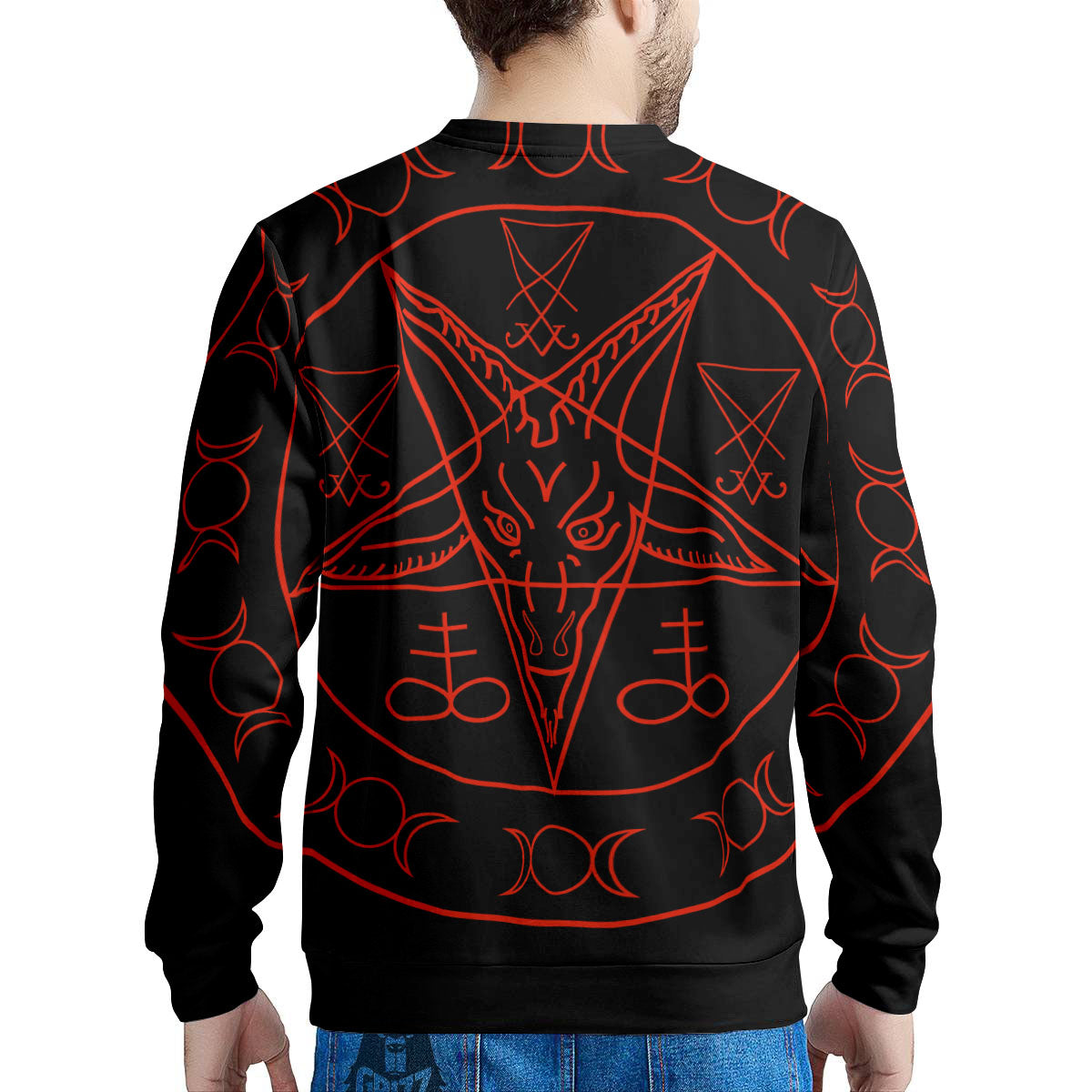 Pentagram Symbol Red Satanic Print Men's Sweatshirt-grizzshop