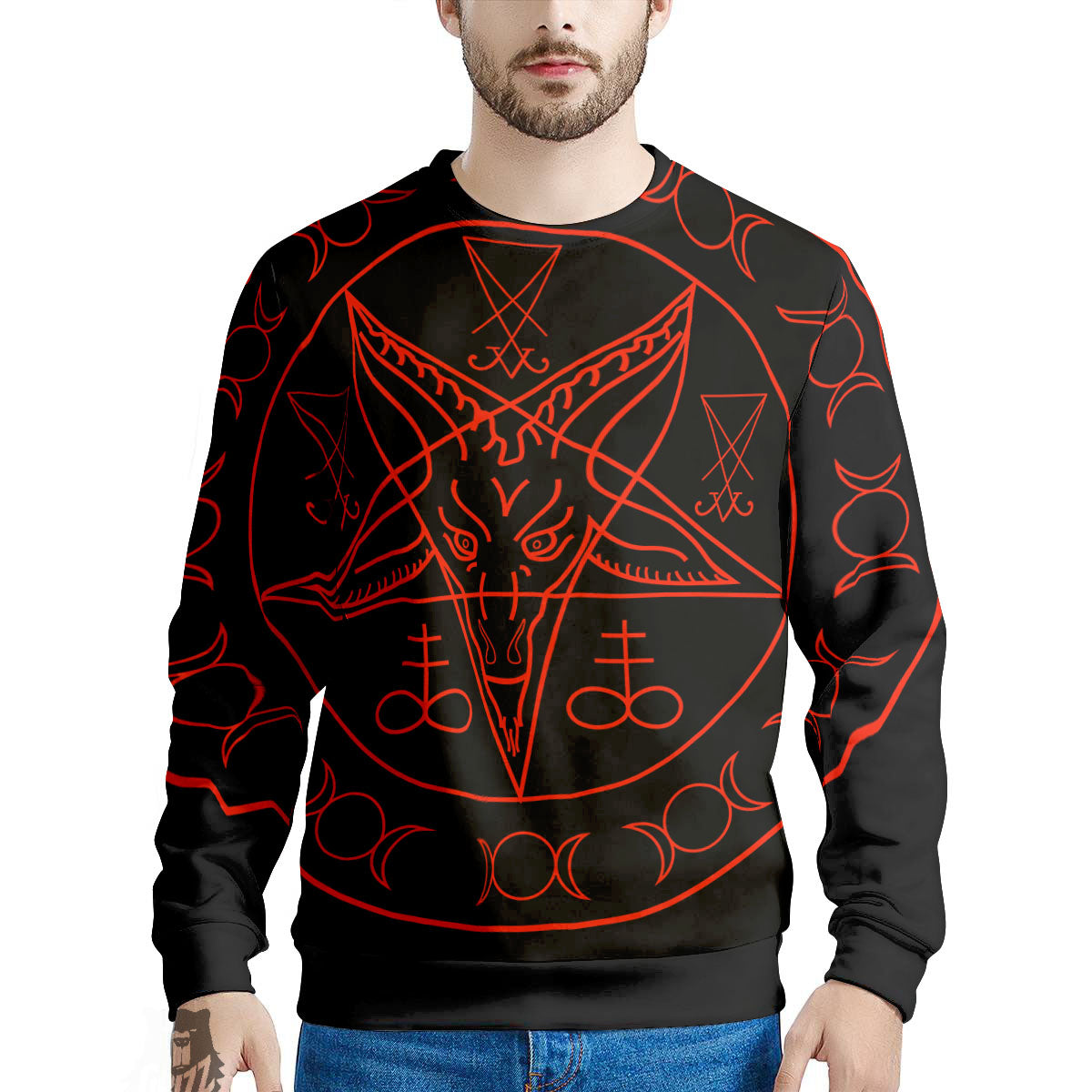 Pentagram Symbol Red Satanic Print Men's Sweatshirt-grizzshop