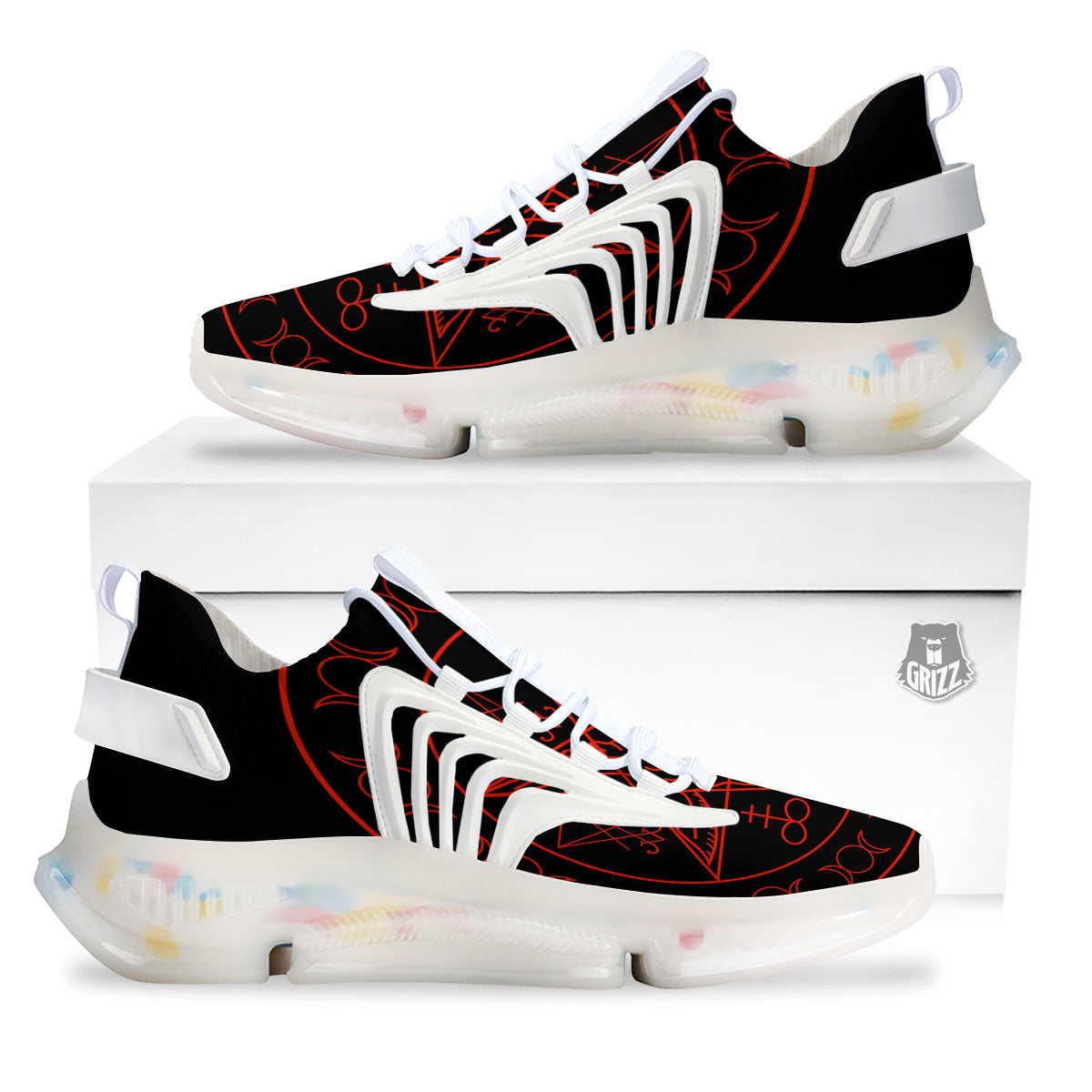 Pentagram Symbol Red Satanic Print White Gym Shoes-grizzshop