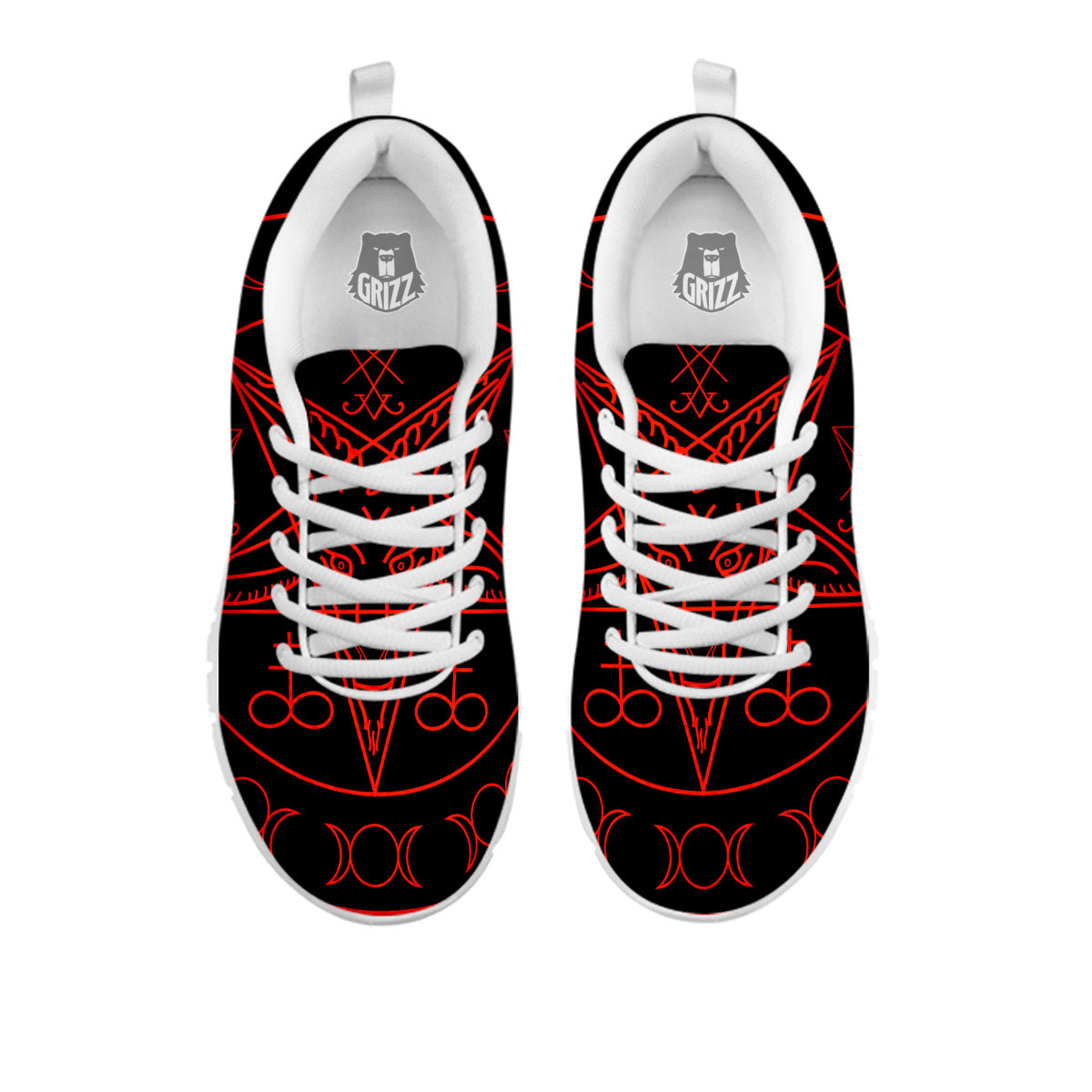 Pentagram Symbol Red Satanic Print White Sneaker-grizzshop