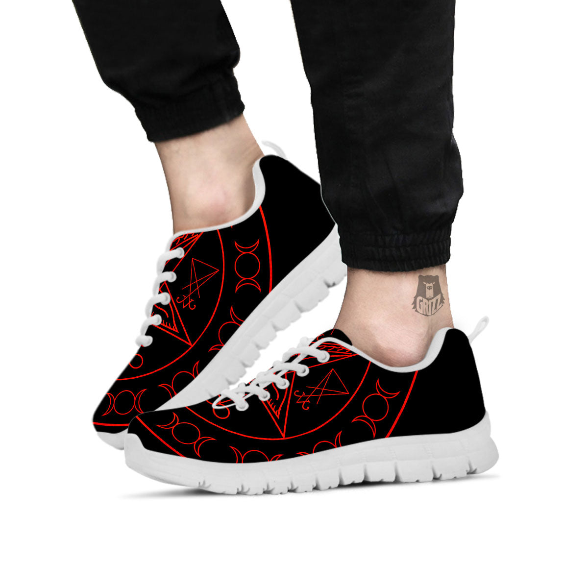 Pentagram Symbol Red Satanic Print White Sneaker-grizzshop