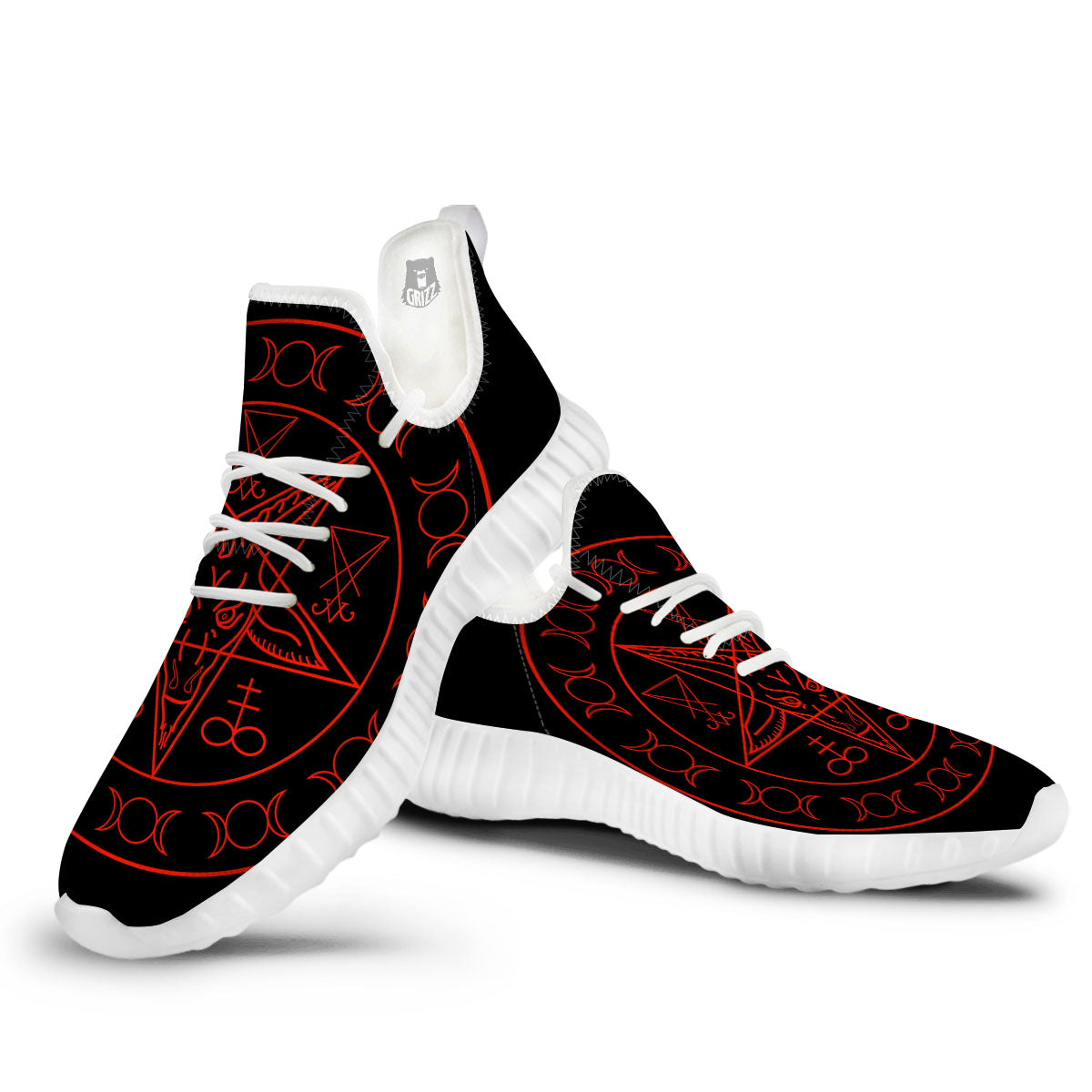 Pentagram Symbol Red Satanic Print White Walking Shoes-grizzshop