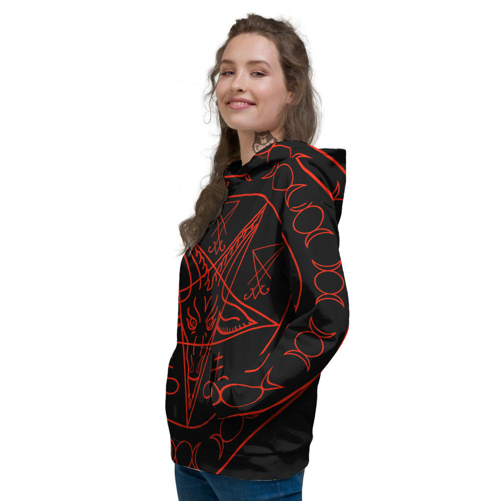 Pentagram Symbol Red Satanic Print Women's Hoodie-grizzshop