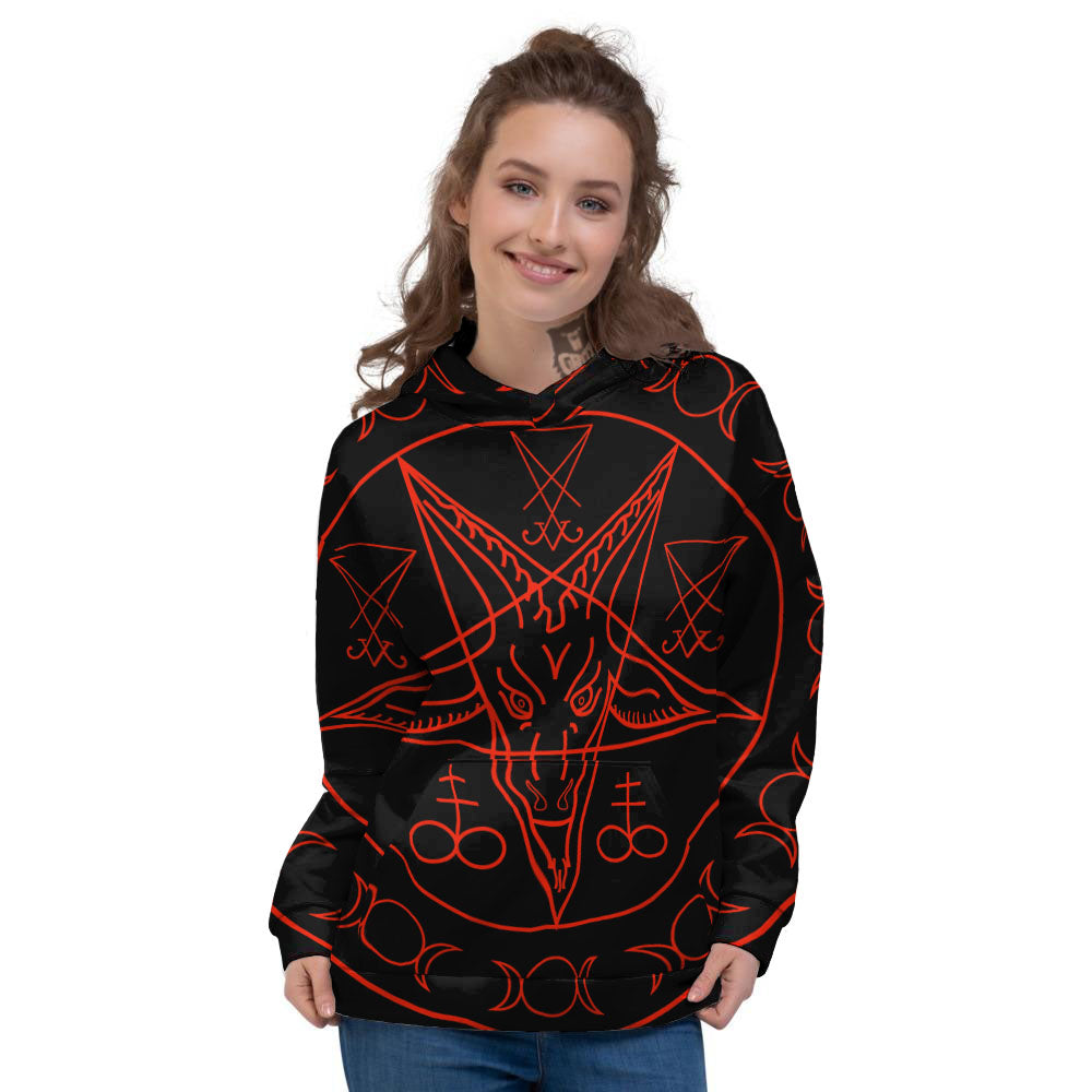 Pentagram Symbol Red Satanic Print Women's Hoodie-grizzshop