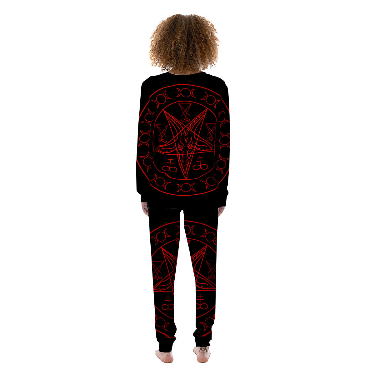 Pentagram Symbol Red Satanic Print Women's Pajamas-grizzshop