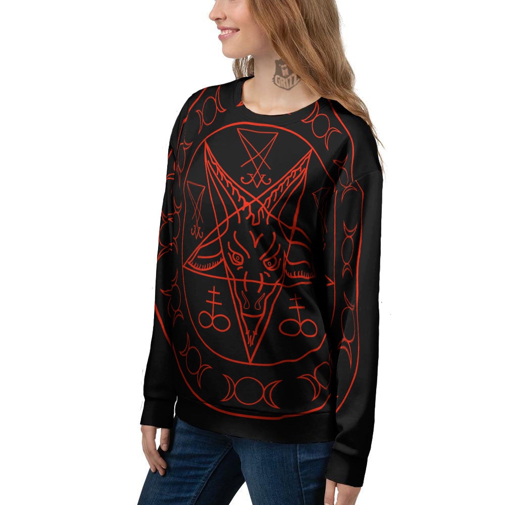 Pentagram Symbol Red Satanic Print Women's Sweatshirt-grizzshop