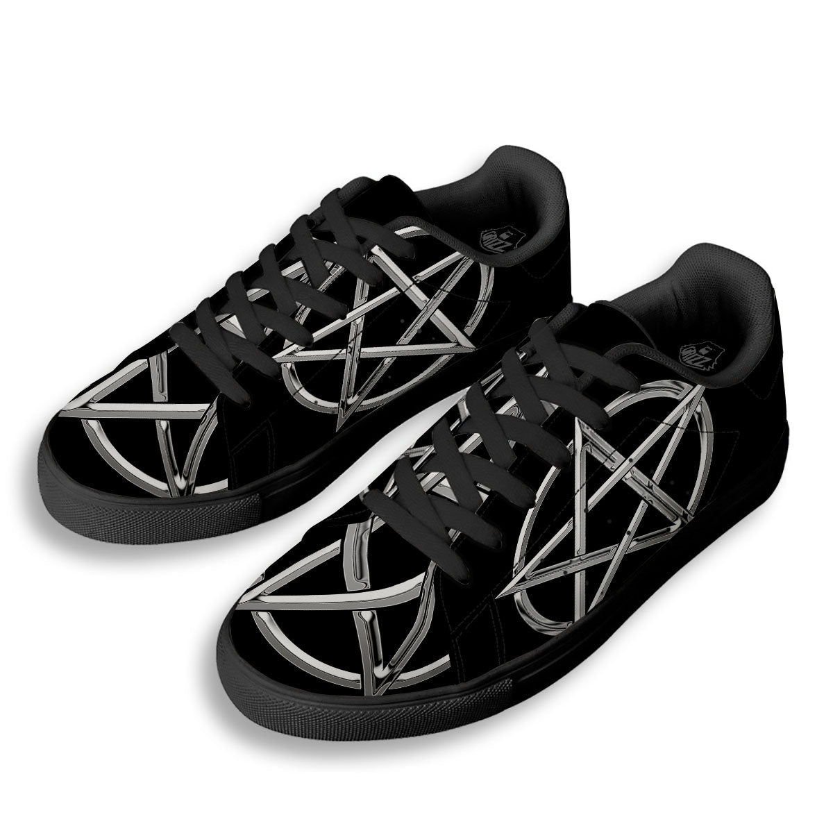 Pentagram Symbol White And Black Print Black Low Top Sneakers-grizzshop