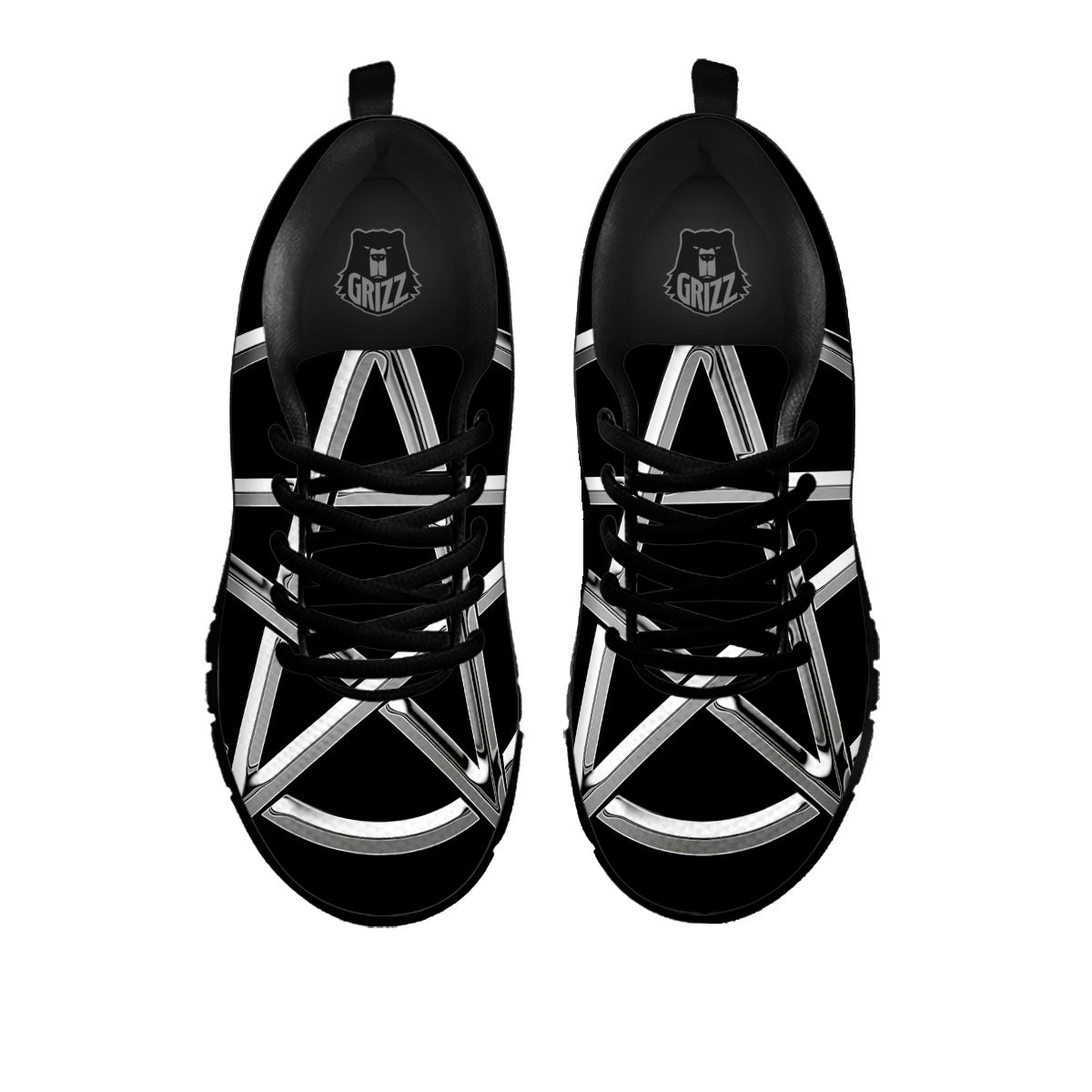 Pentagram Symbol White And Black Print Black Sneaker-grizzshop