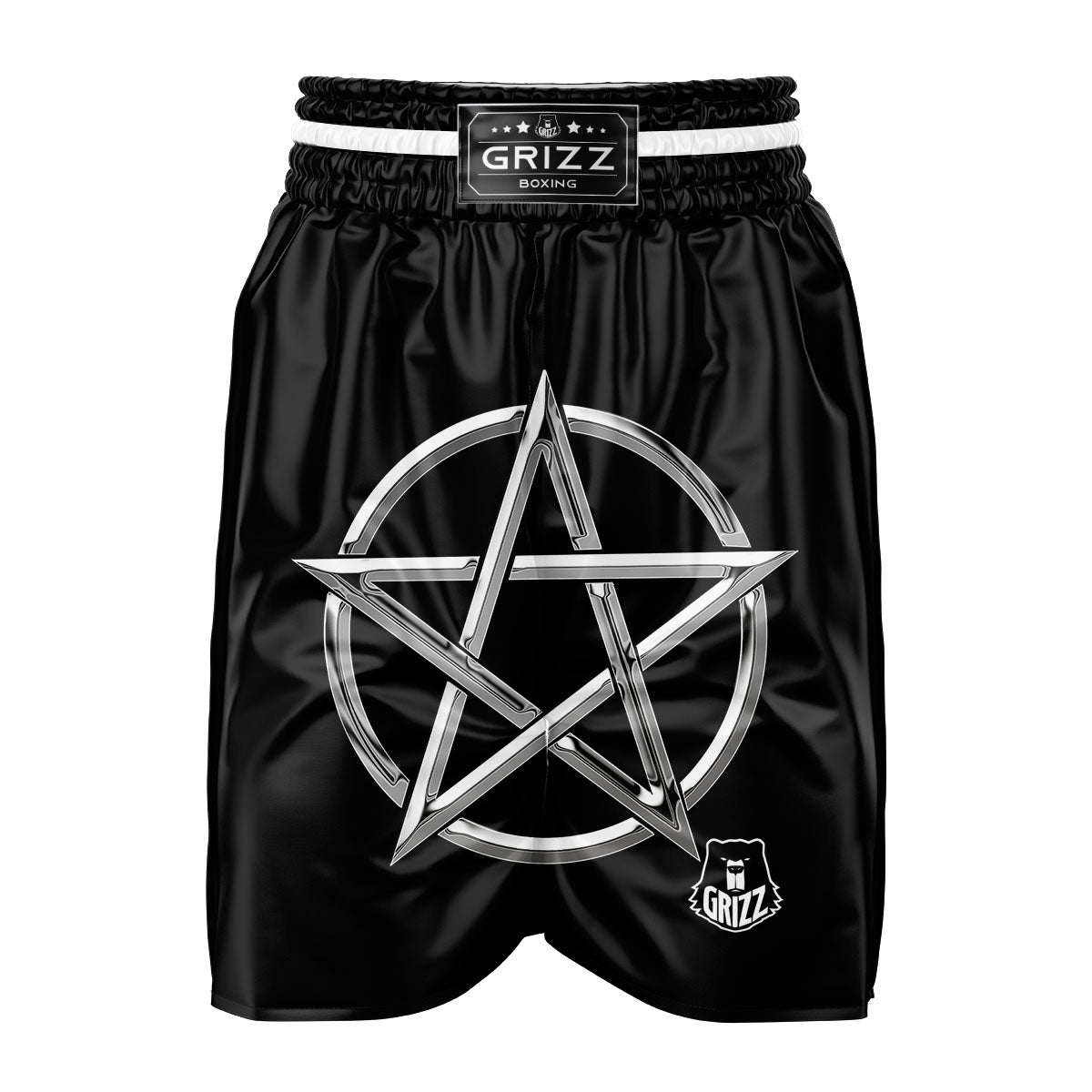 Pentagram Symbol White And Black Print Boxing Shorts-grizzshop