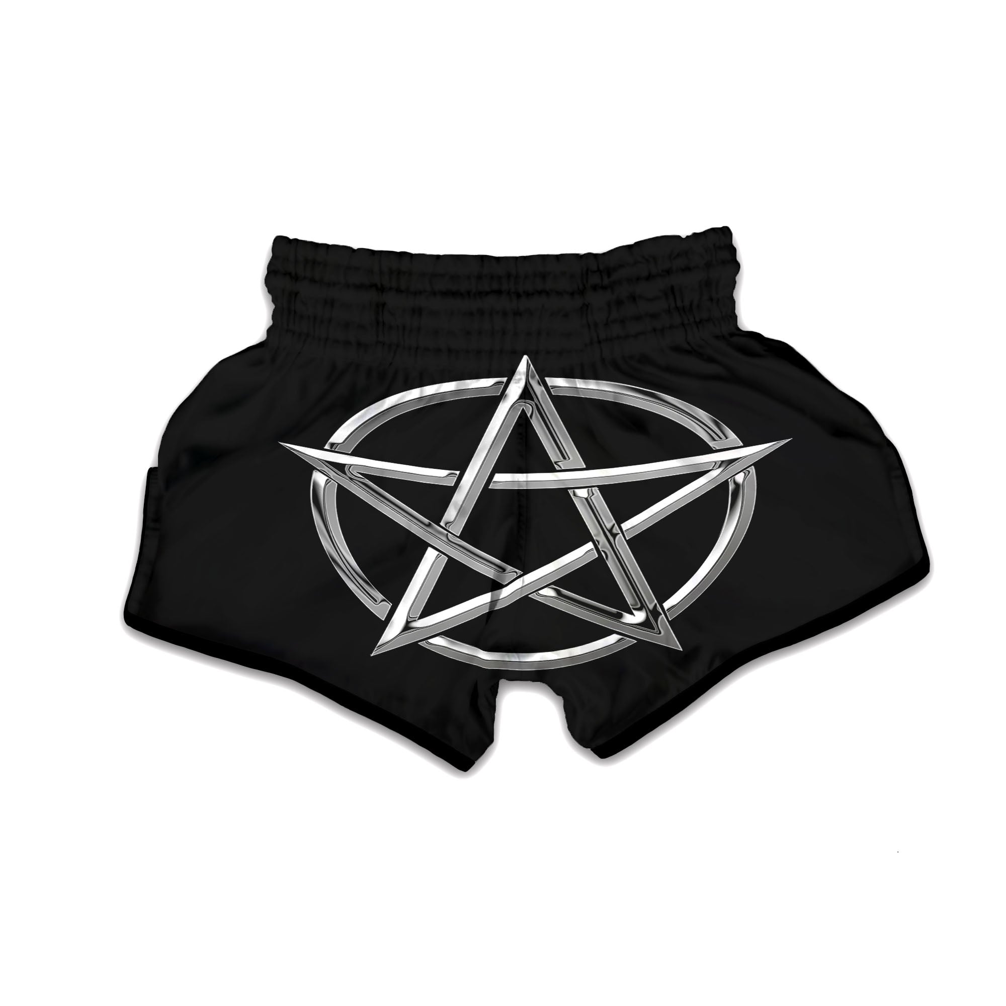Pentagram Symbol White And Black Print Muay Thai Boxing Shorts-grizzshop