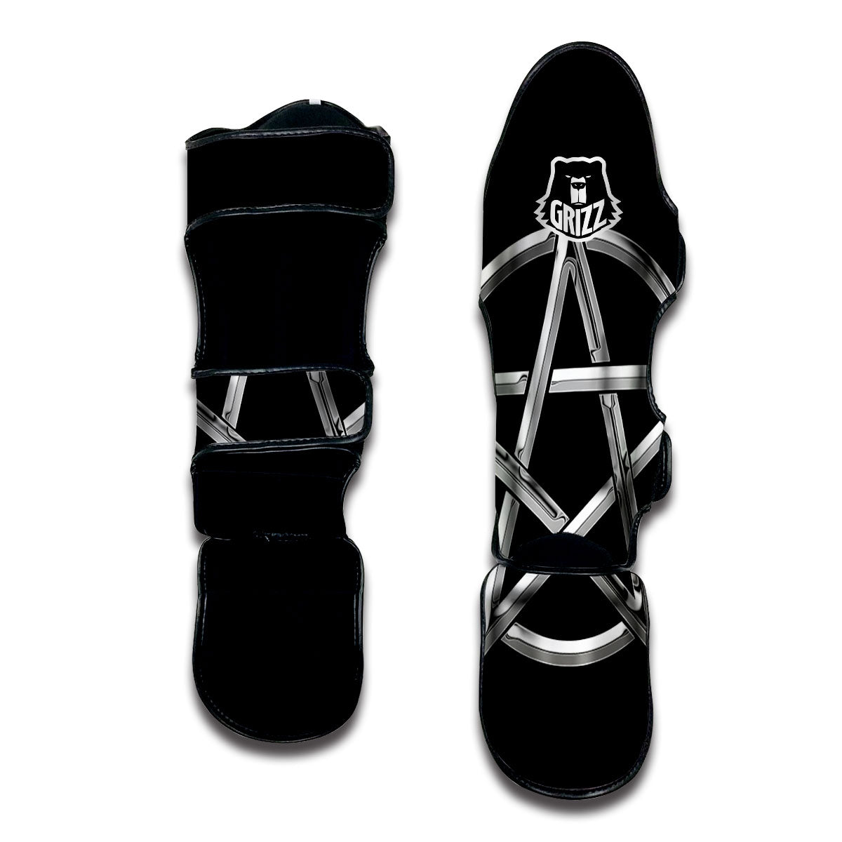 Pentagram Symbol White And Black Print Muay Thai Shin Guards-grizzshop