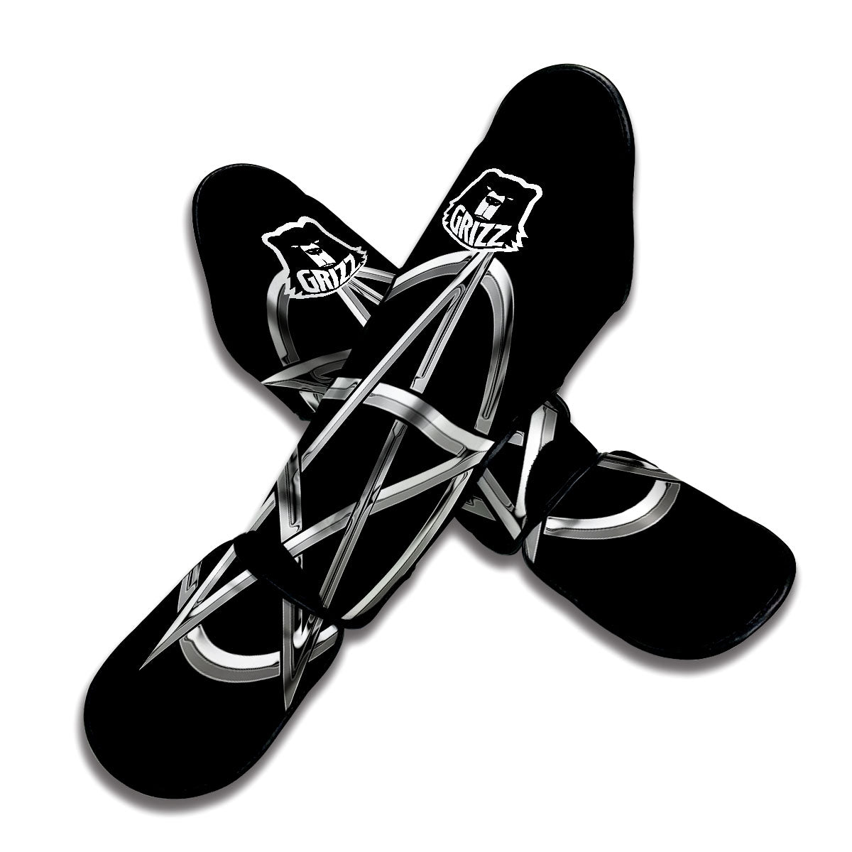 Pentagram Symbol White And Black Print Muay Thai Shin Guards-grizzshop