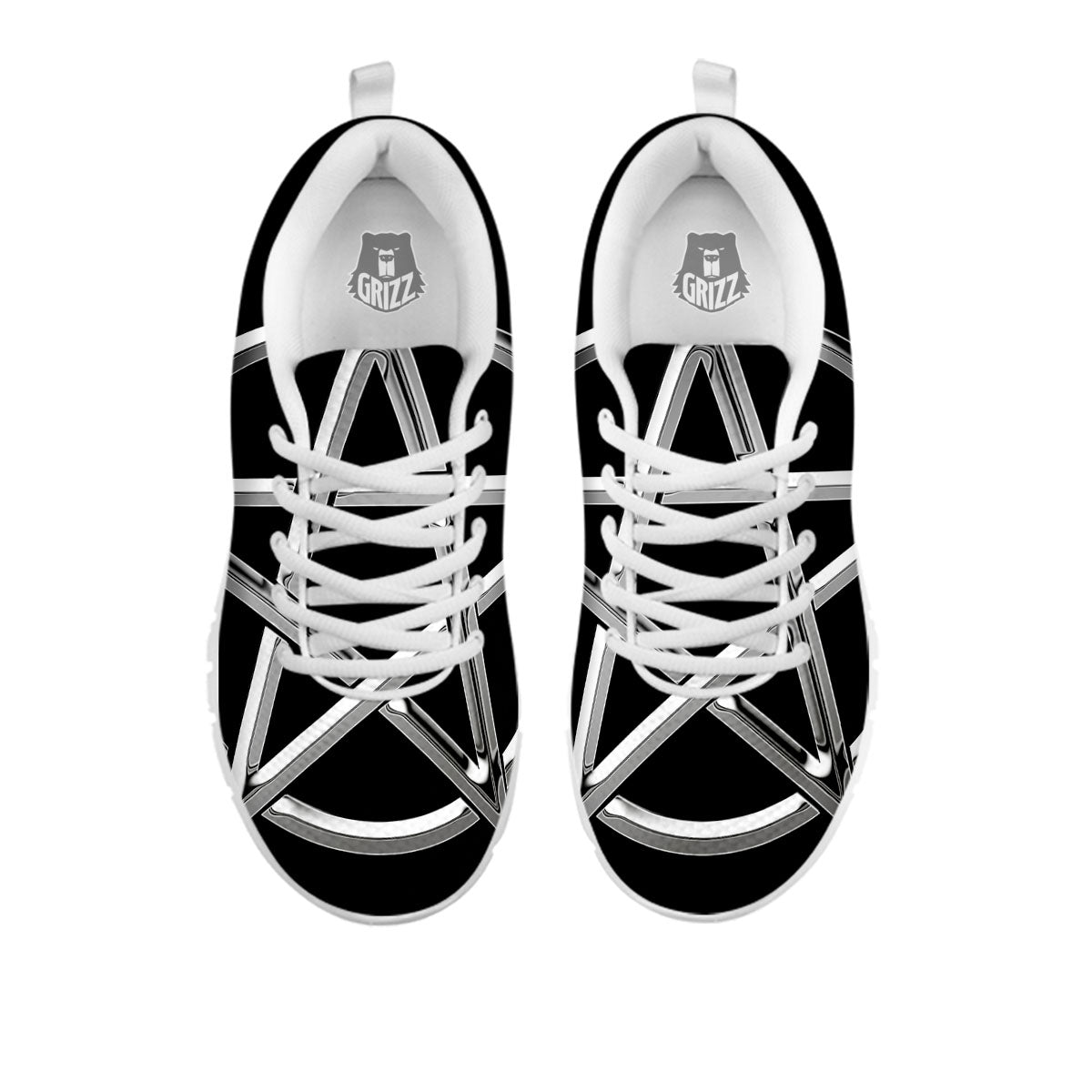 Pentagram Symbol White And Black Print White Sneaker-grizzshop