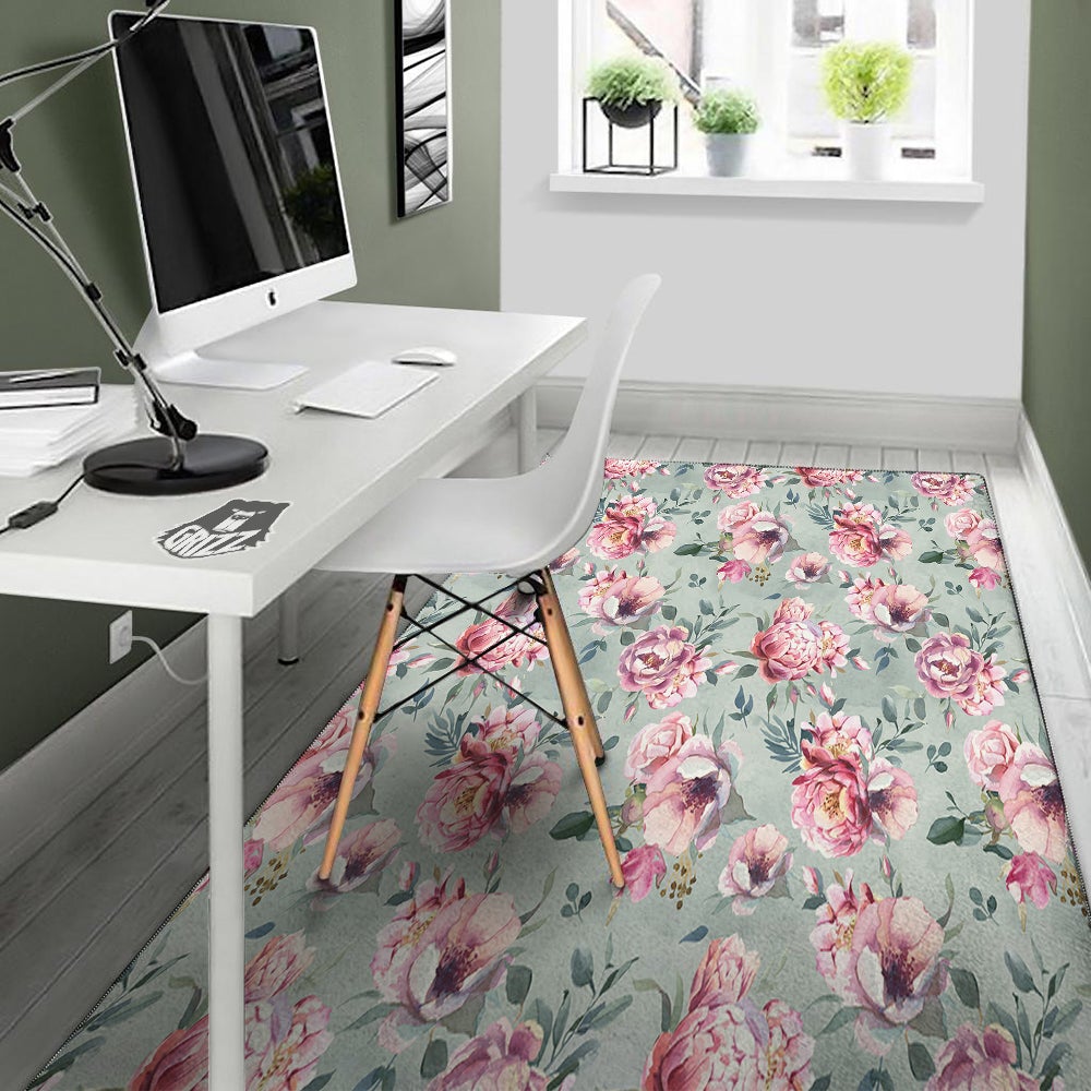 Peony Floral Pink Vintage Print Pattern Floor Mat-grizzshop