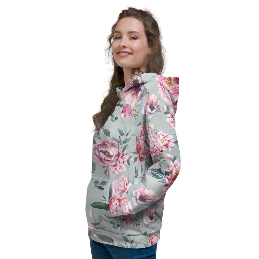 Peony Floral Pink Vintage Print Pattern Women's Hoodie-grizzshop